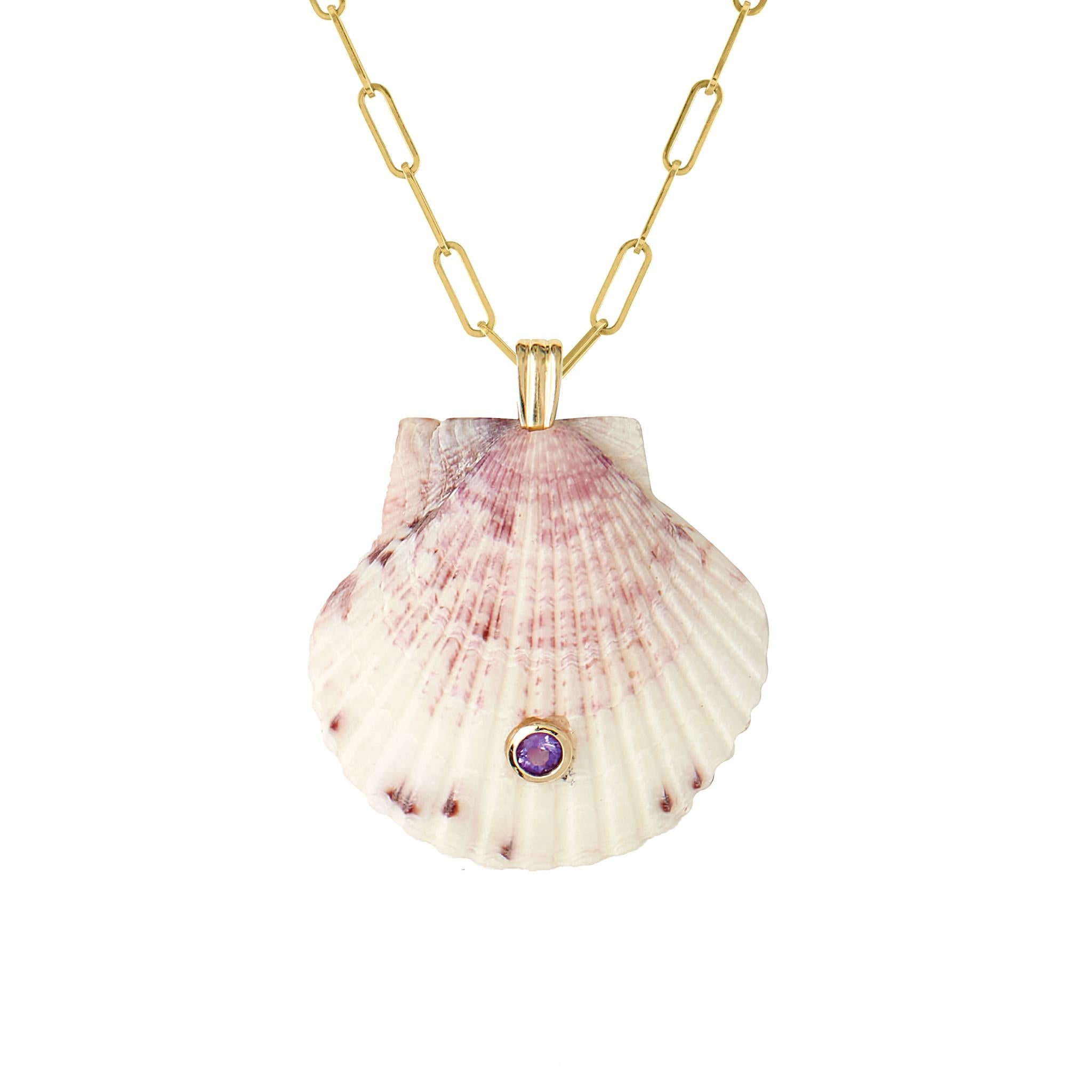 Taille ronde Pendentif Canto en or 14 carats et améthyste naturelle