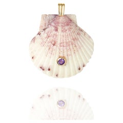Canto Natural Shell Pendant with 14k Gold and Amethyst Natural Gemstone