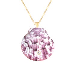 Canto Natural Shell Pendant with 14k Gold and Natural White Sapphire Gemstone