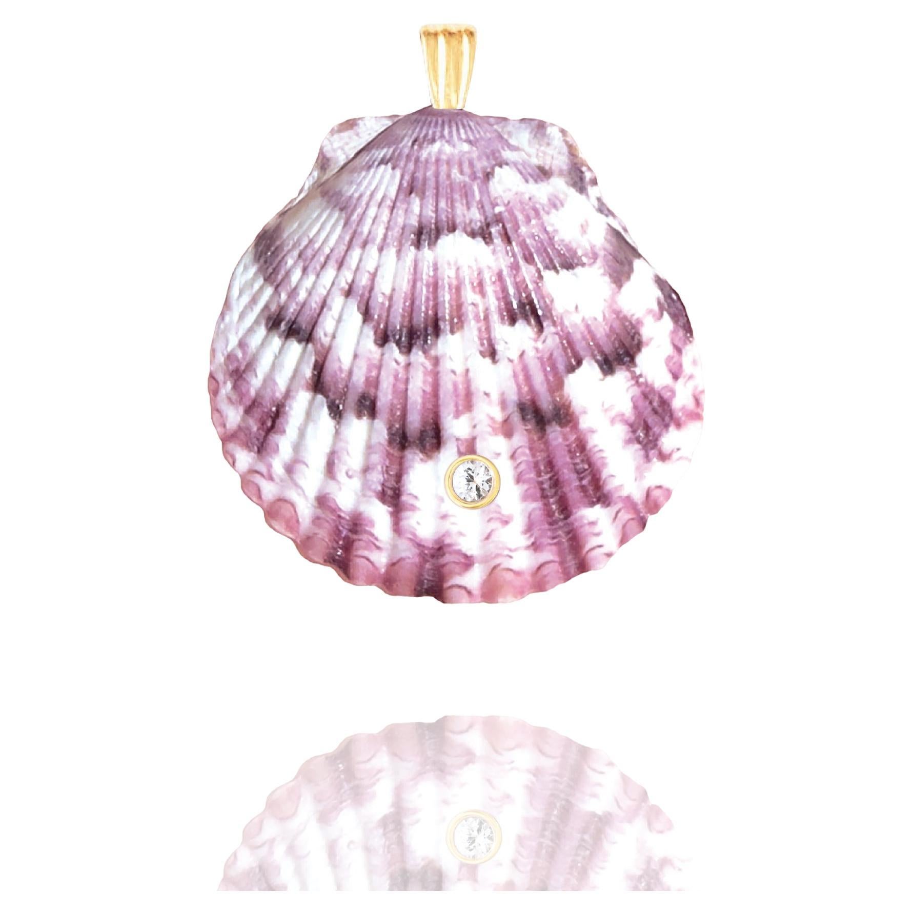 Canto Natural Shell Pendant with 14k Gold and Natural White Sapphire Gemstone