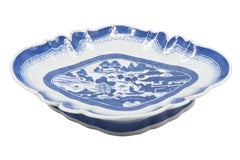 Canton 19th Century Blue and White Large Footed "Relish Tray"