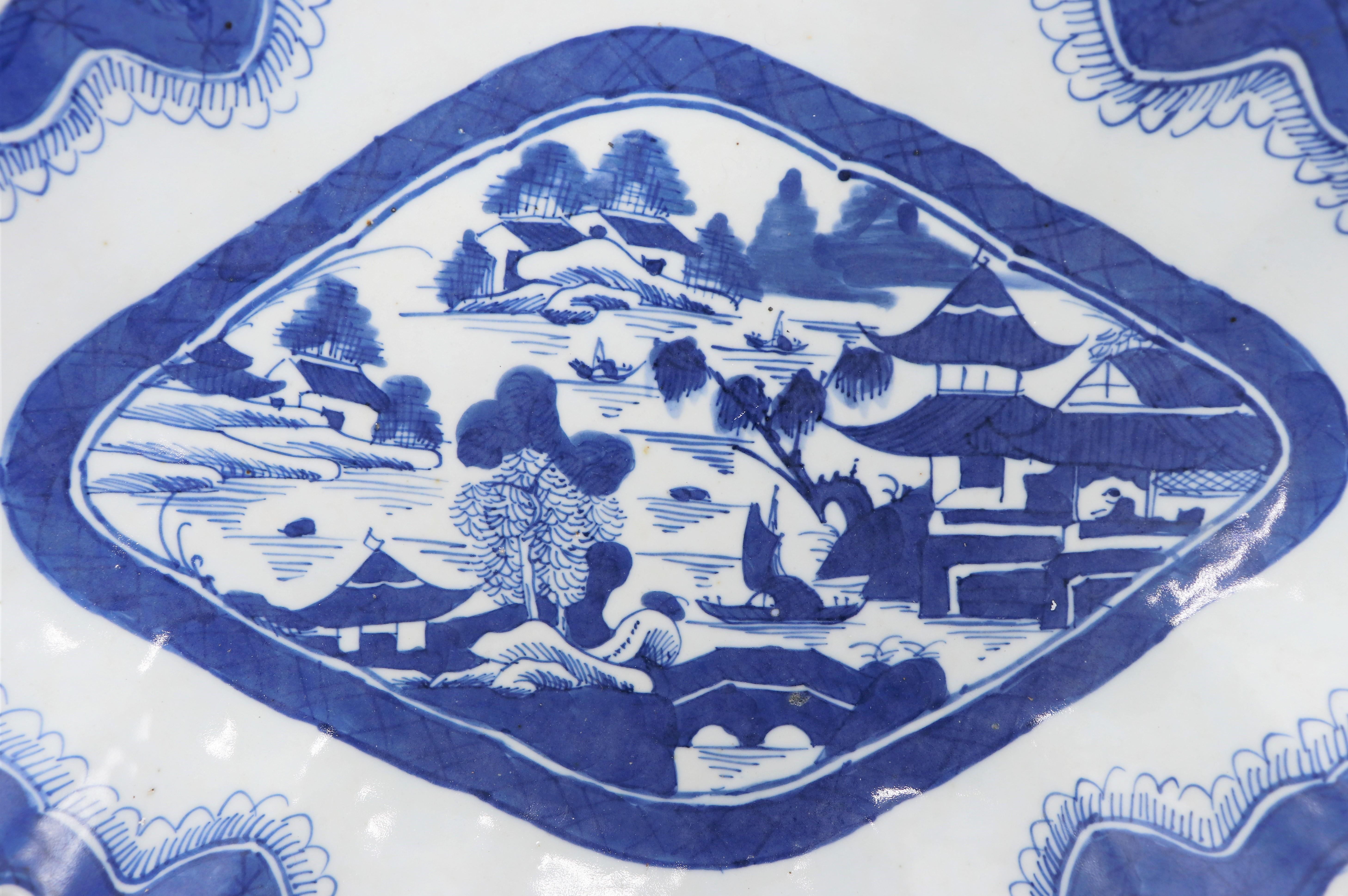 Chinese Export Canton 19th Century Blue and White Large Footed 