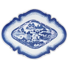Canton 19th Century Blue and White Large Footed "Relish Tray"