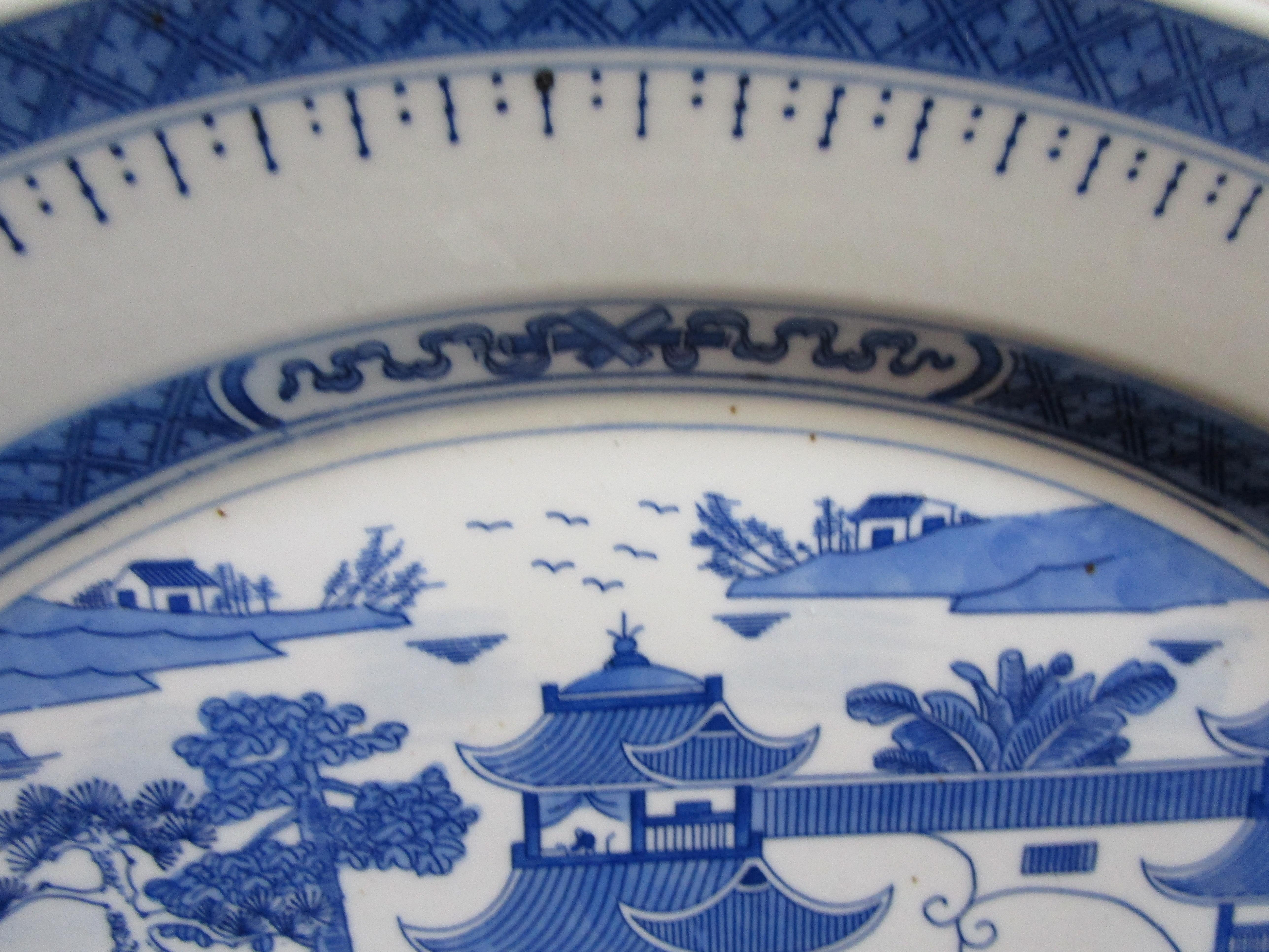 blue and white serving platter