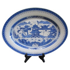 Canton Blue and White Chinese Export Vintage Oval Platter
