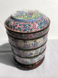 Canton Enamel Three-Part Jar on Stand