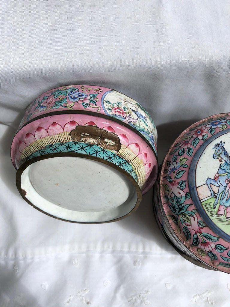 Canton Enamel ThreePart Jar on Stand For Sale at 1stDibs