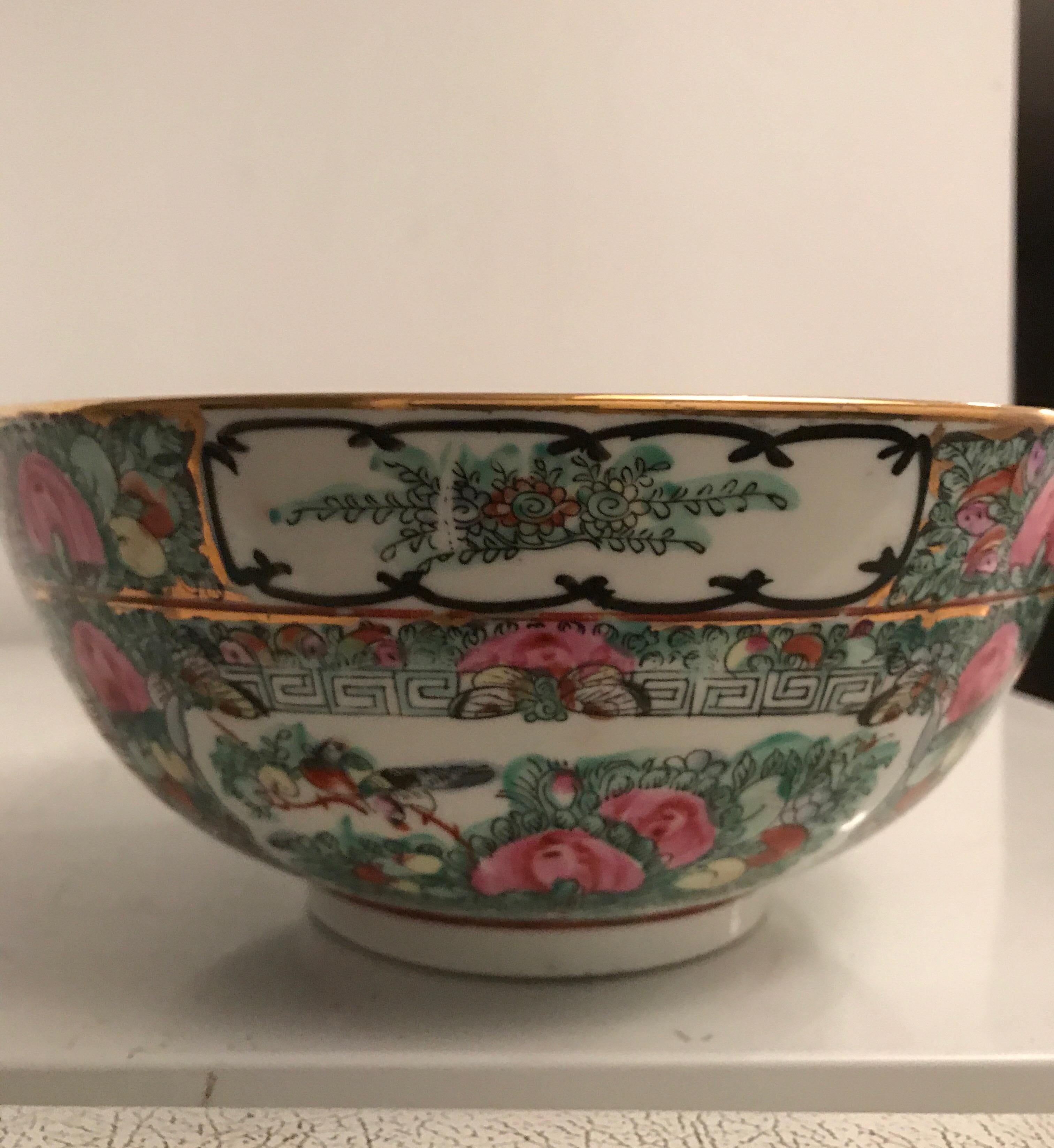 Enameled Canton Famille Rose Chinese Export Porcelain Centerpiece Bowl For Sale