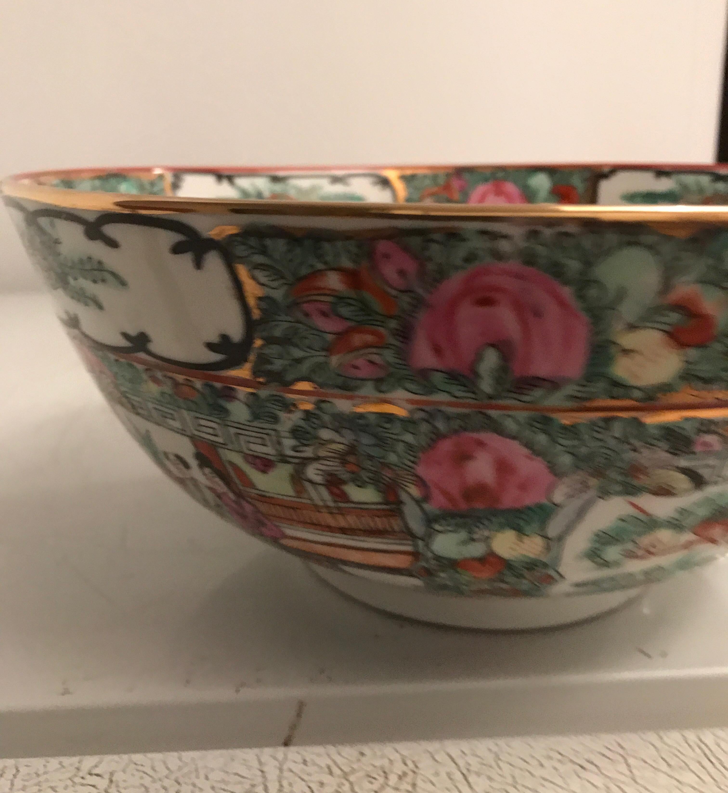 20th Century Canton Famille Rose Chinese Export Porcelain Centerpiece Bowl For Sale
