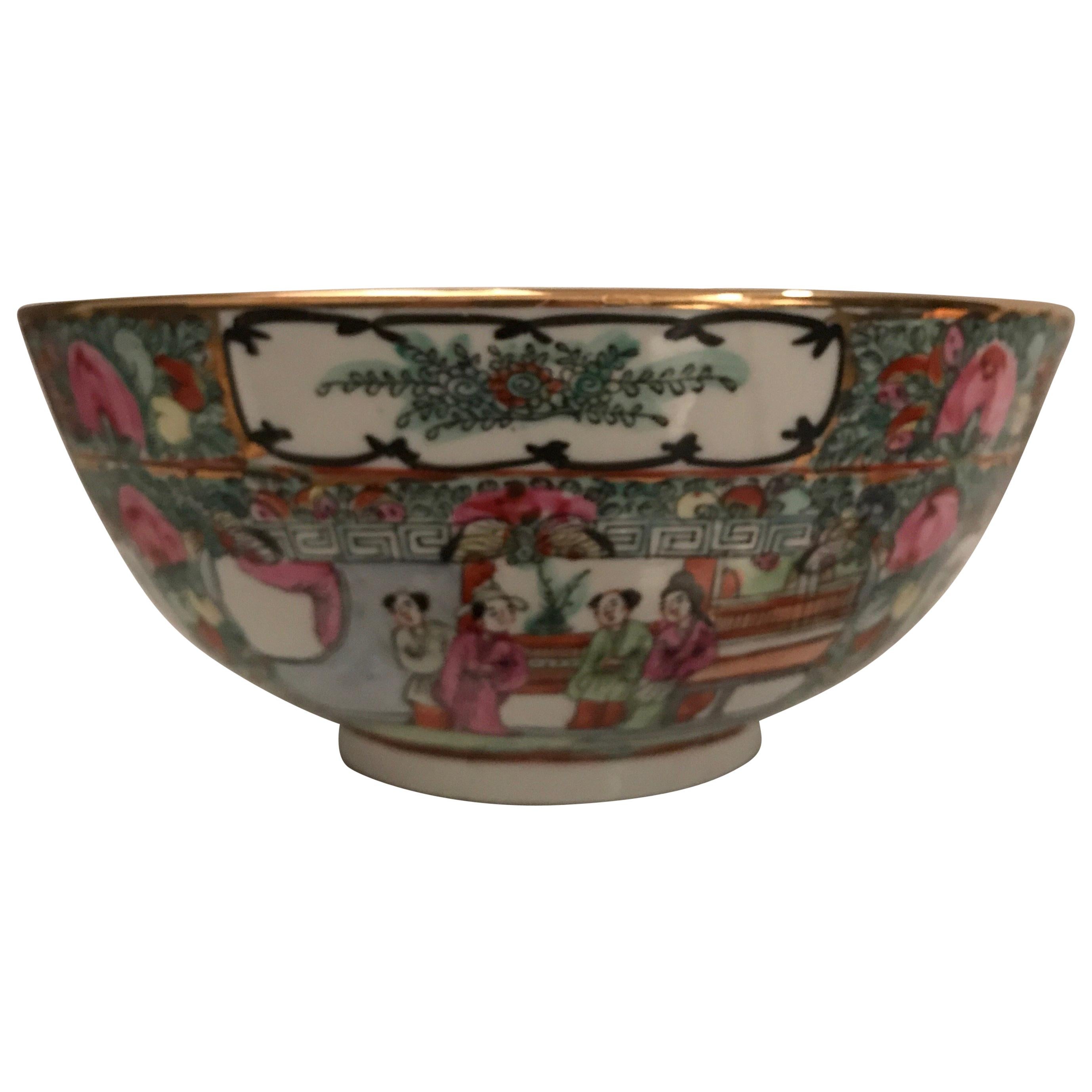 Canton Famille Rose Chinese Export Porcelain Centerpiece Bowl For Sale