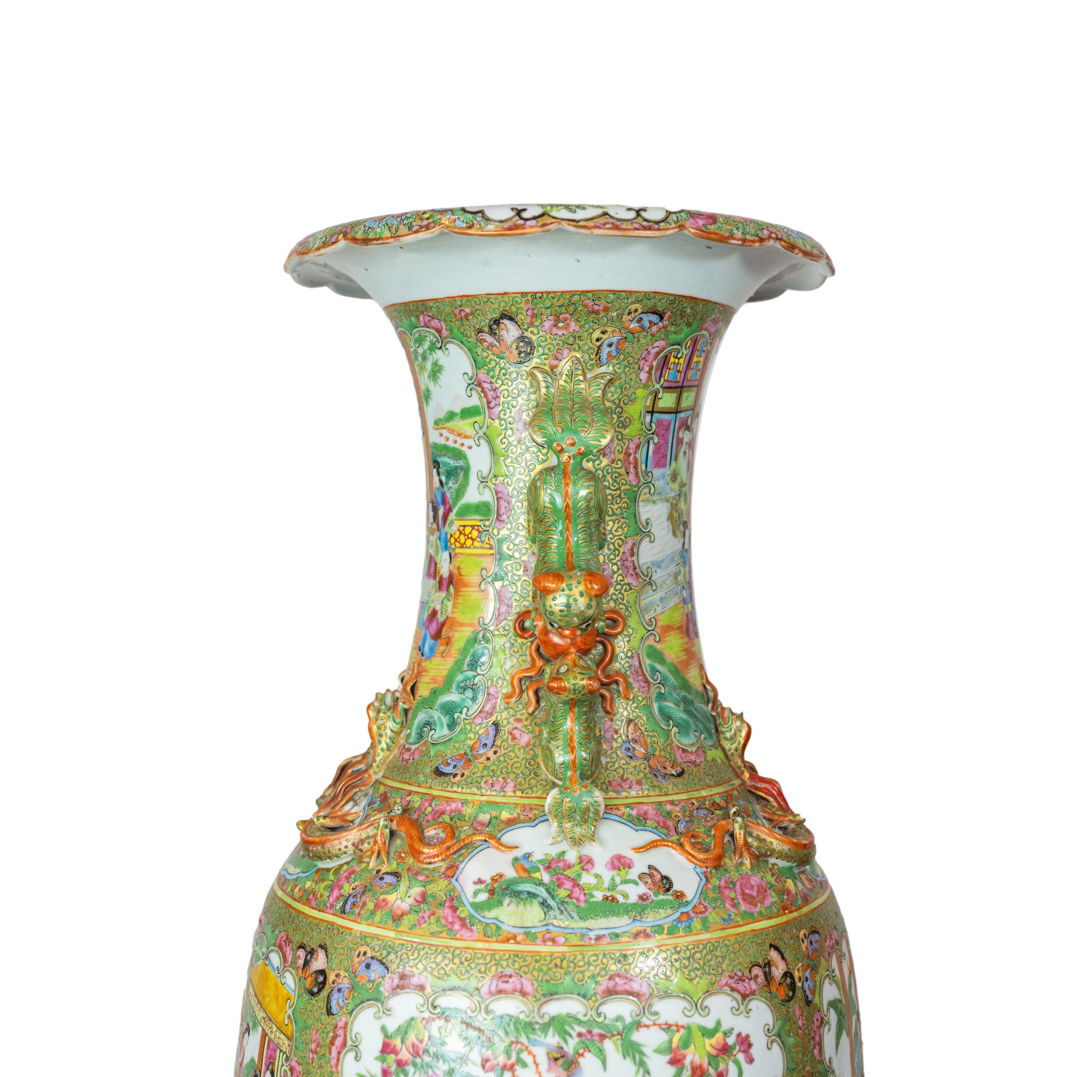Canton Famille Rose Large Baluster Vase, Qing Dynasty, Ca. 1840 For Sale 5