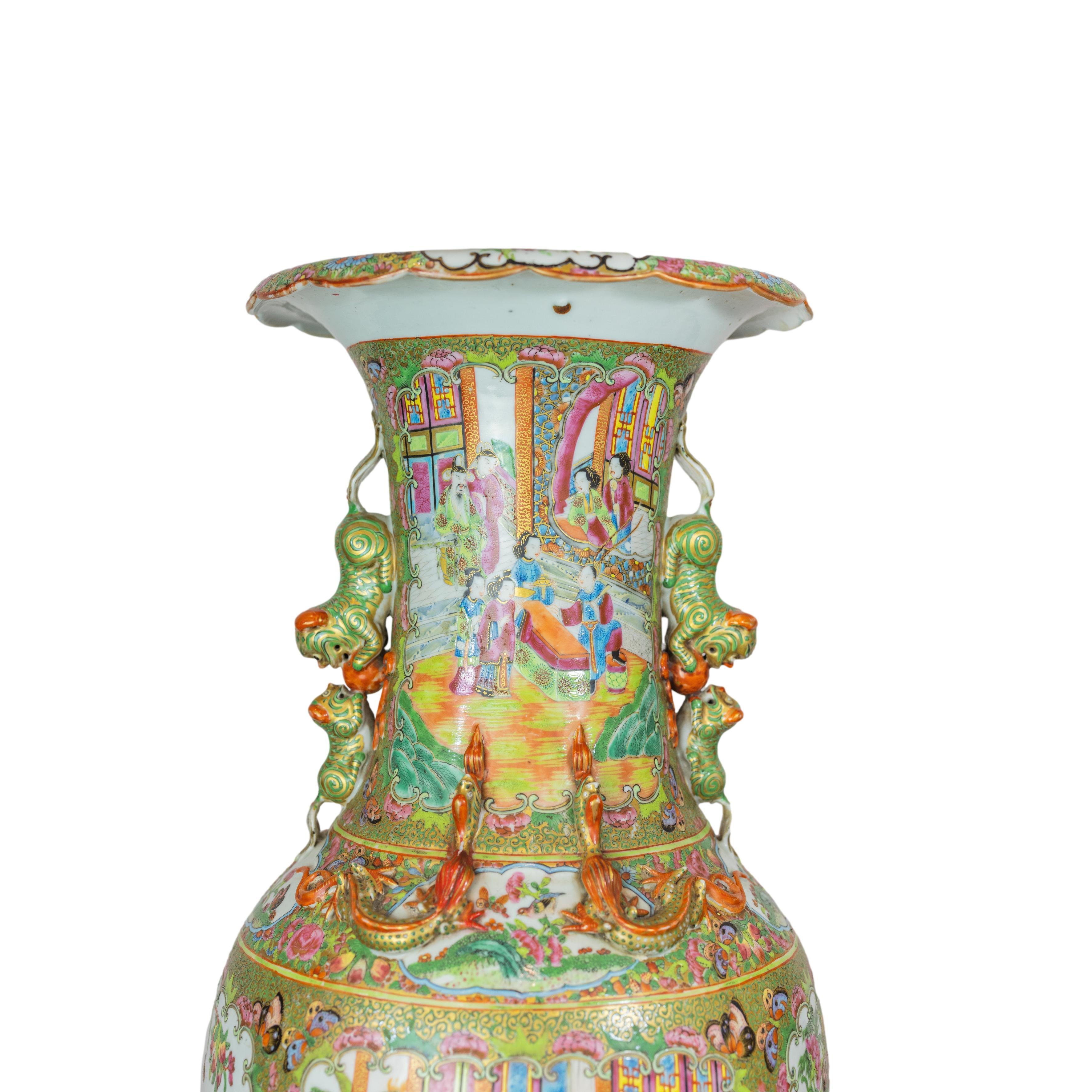 Canton Famille Rose Large Baluster Vase, Qing Dynasty, Ca. 1840 For Sale 6