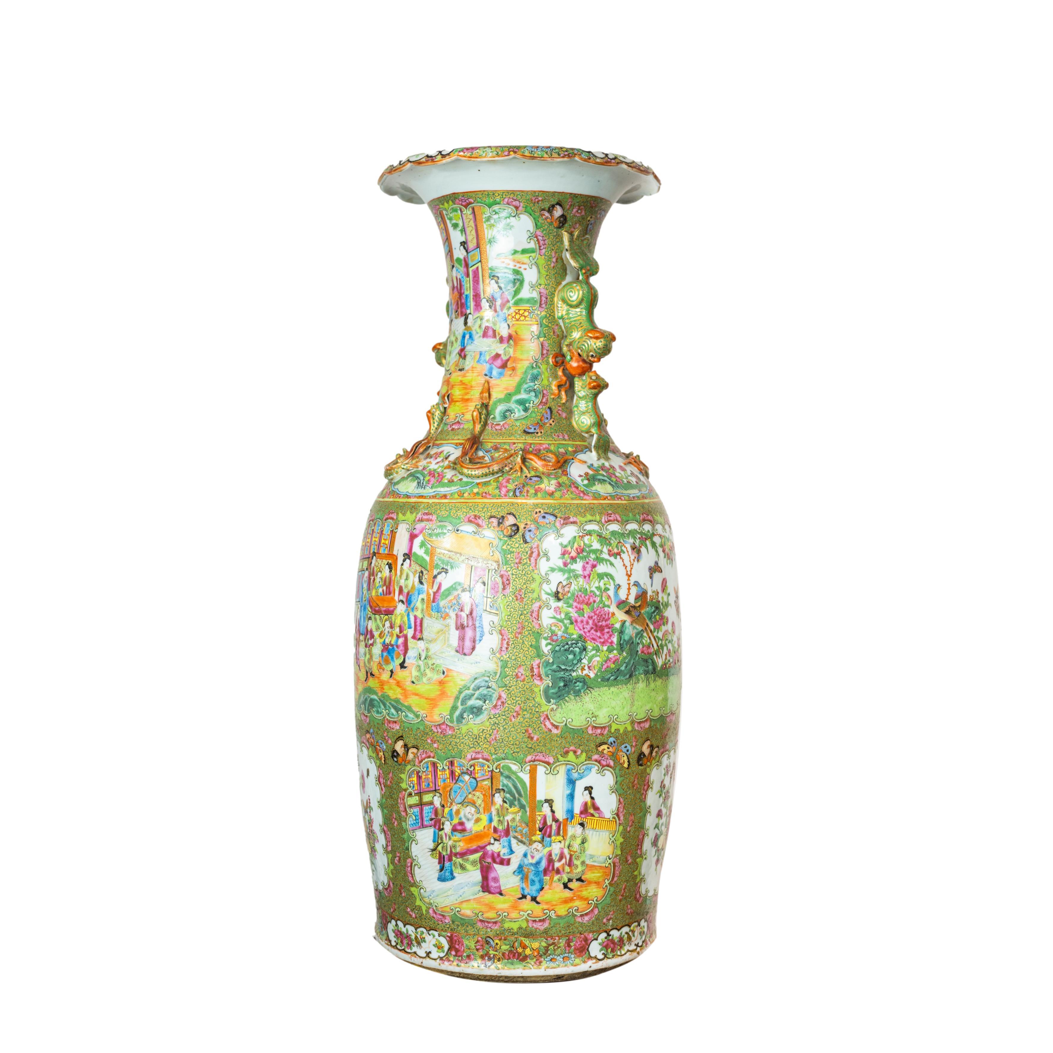 Chinese Export Canton Famille Rose Large Baluster Vase, Qing Dynasty, Ca. 1840 For Sale