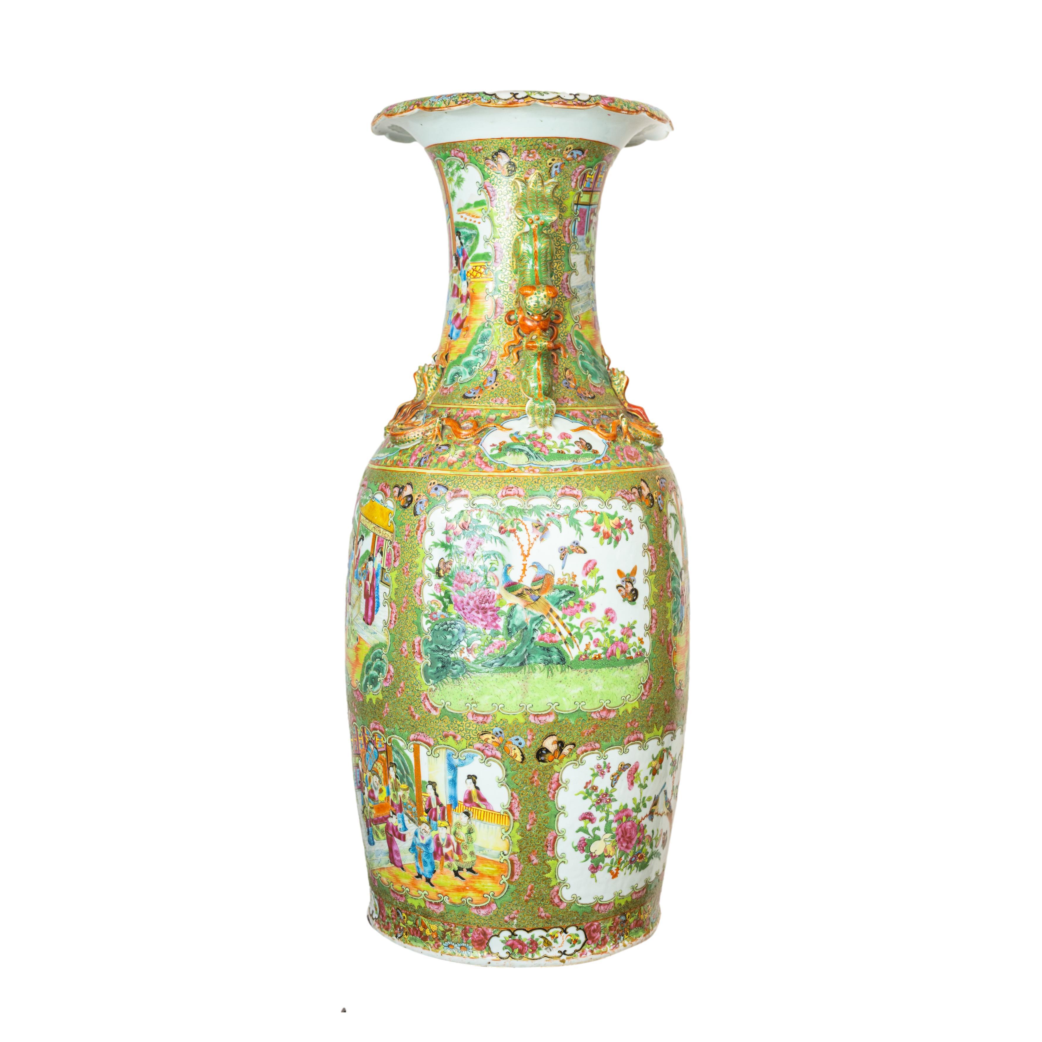 Chinese Canton Famille Rose Large Baluster Vase, Qing Dynasty, Ca. 1840 For Sale