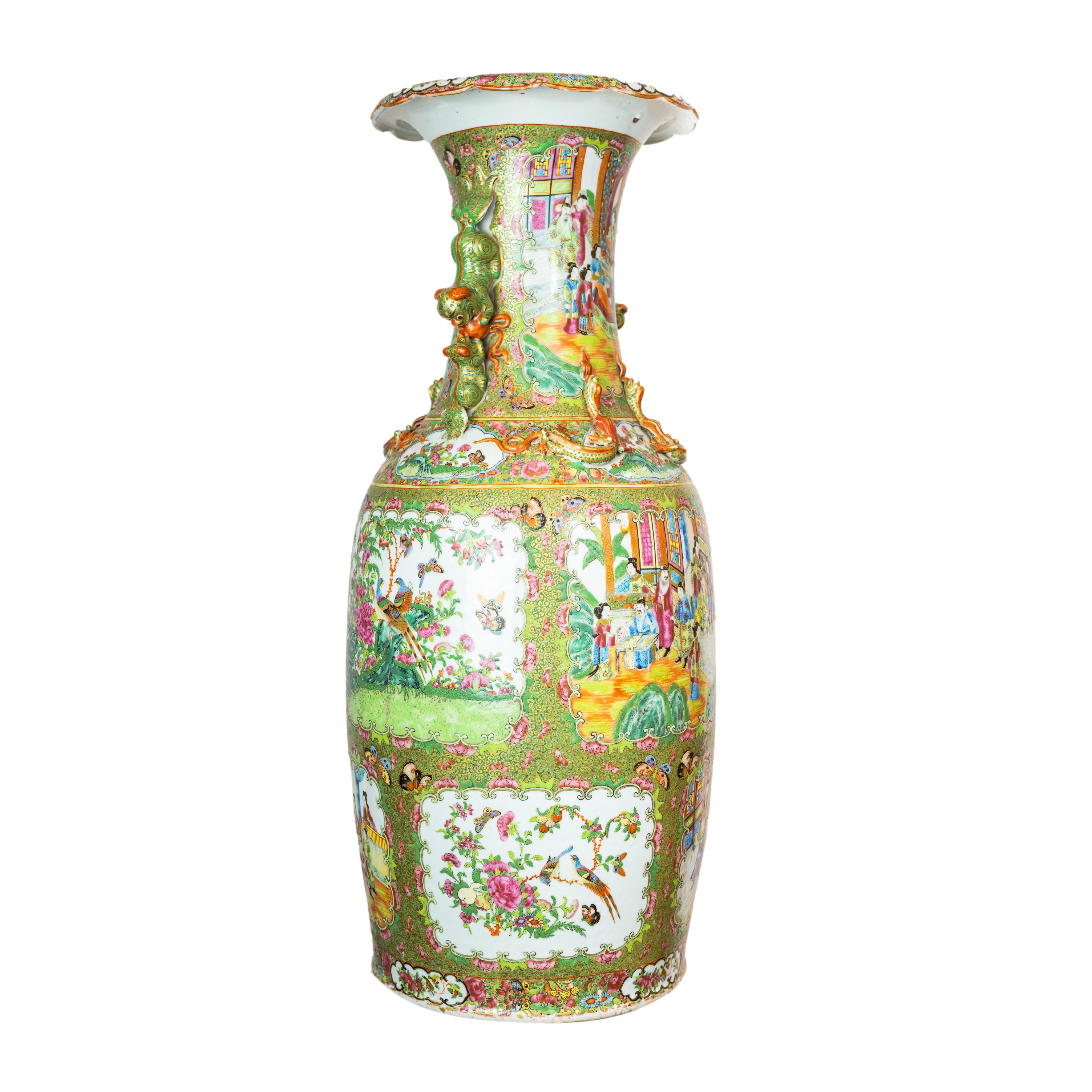 Gilt Canton Famille Rose Large Baluster Vase, Qing Dynasty, Ca. 1840 For Sale