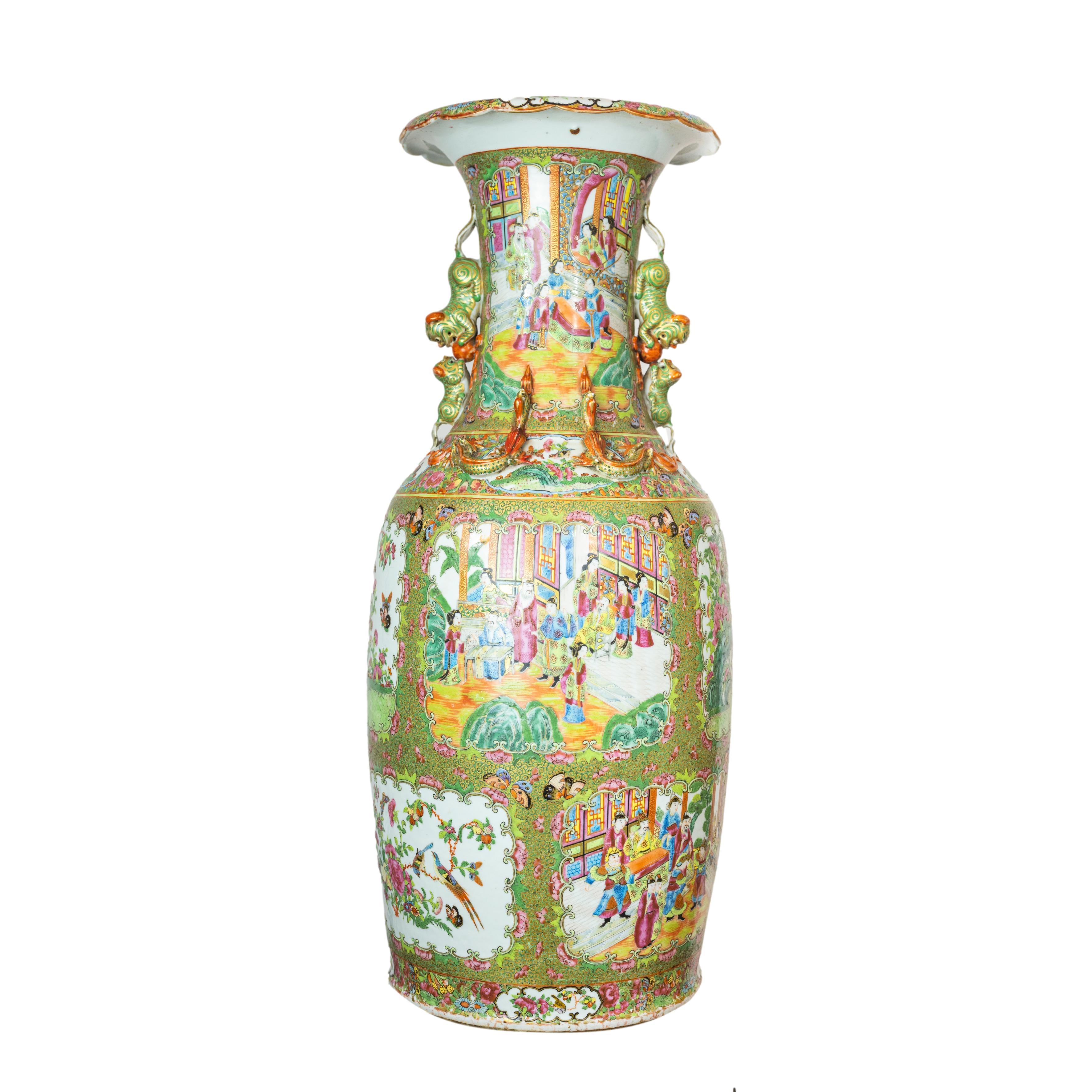 Canton Famille Rose Large Baluster Vase, Qing Dynasty, Ca. 1840 In Good Condition For Sale In Banner Elk, NC