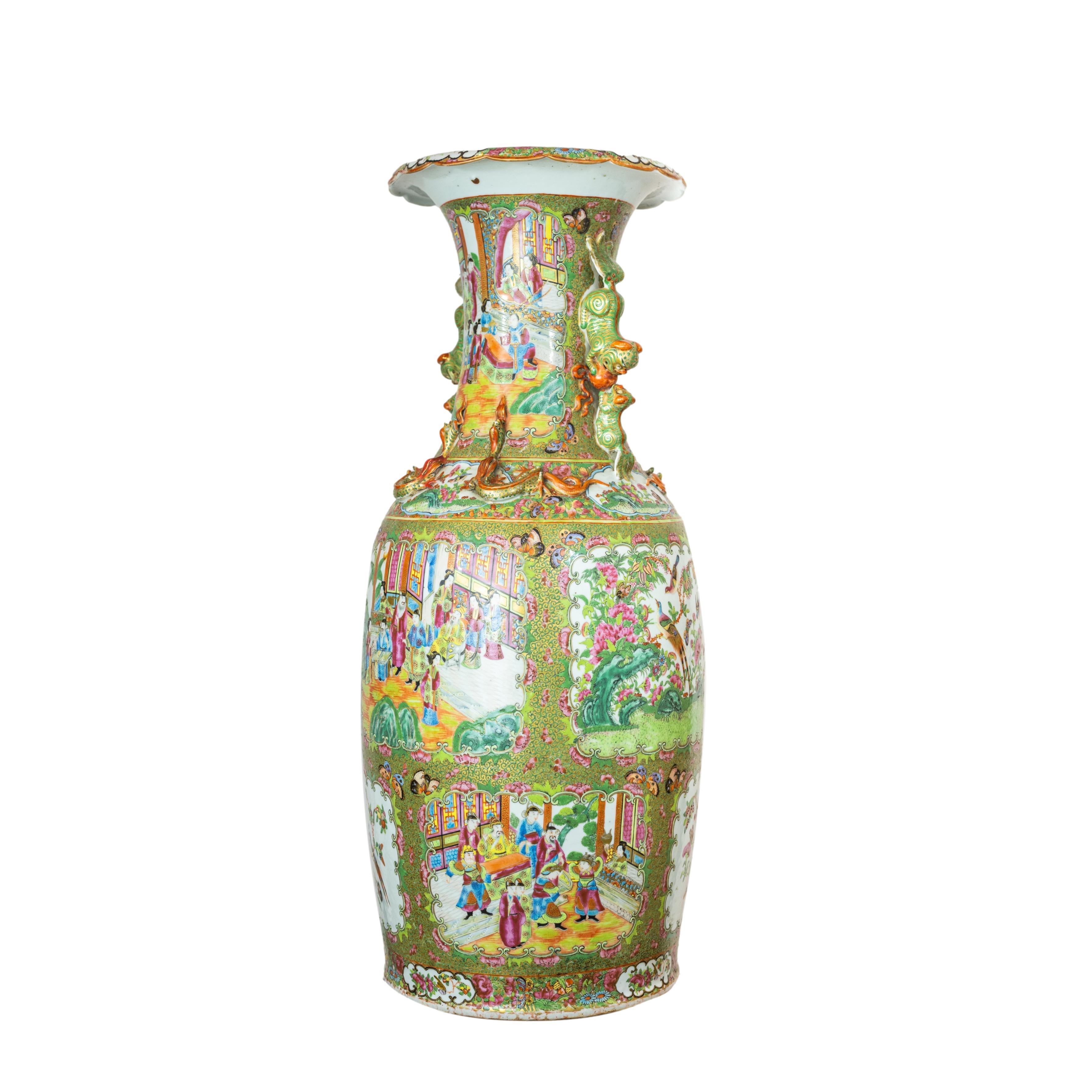 19th Century Canton Famille Rose Large Baluster Vase, Qing Dynasty, Ca. 1840 For Sale