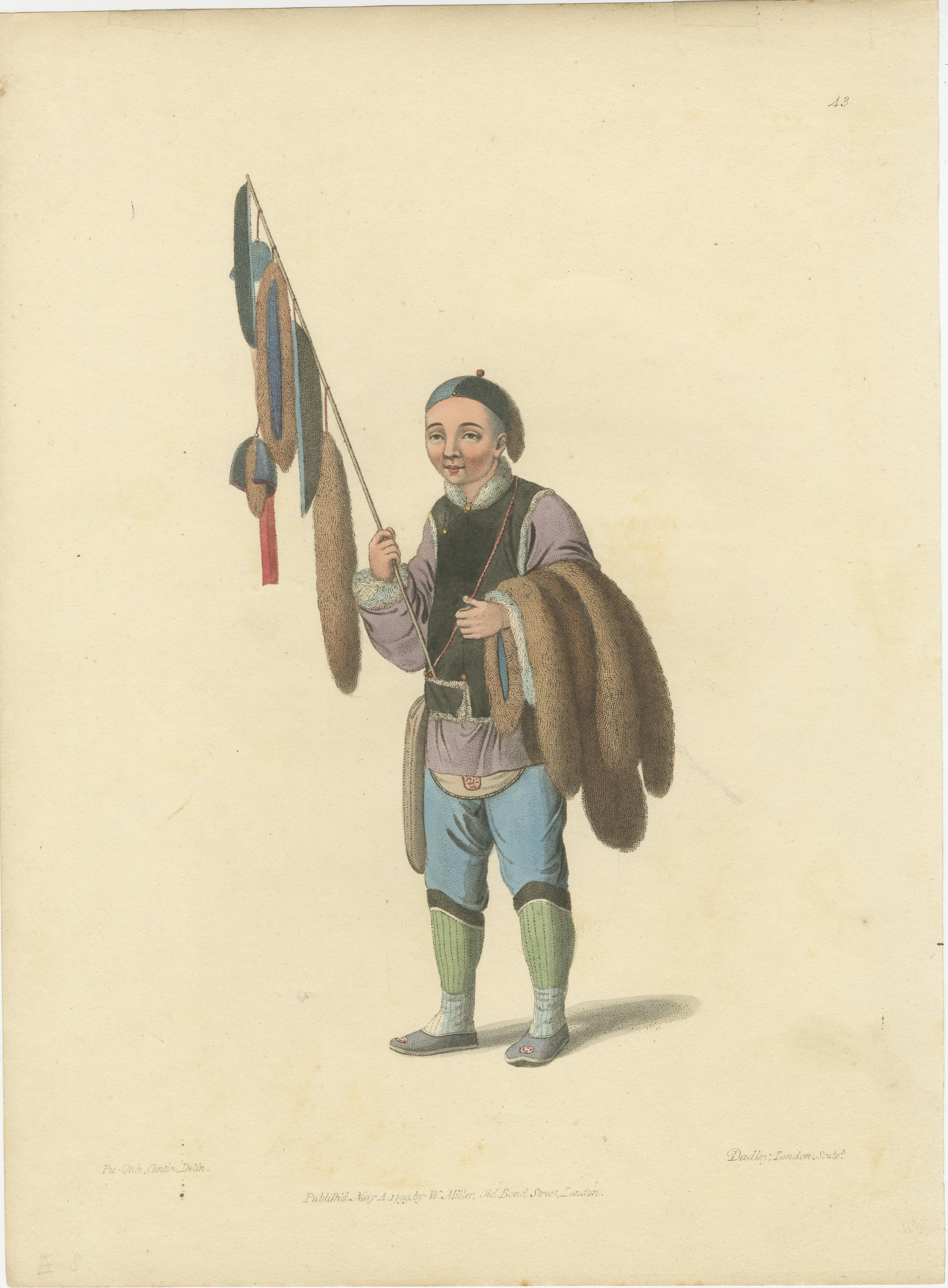 Canton Fur Trader: A Vibrant 1799 Glimpse into China's Commerce For Sale 1