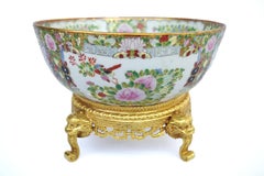 Canton Porcelain Punch Bowl Standing on Chiseled Gilt, circa 1880