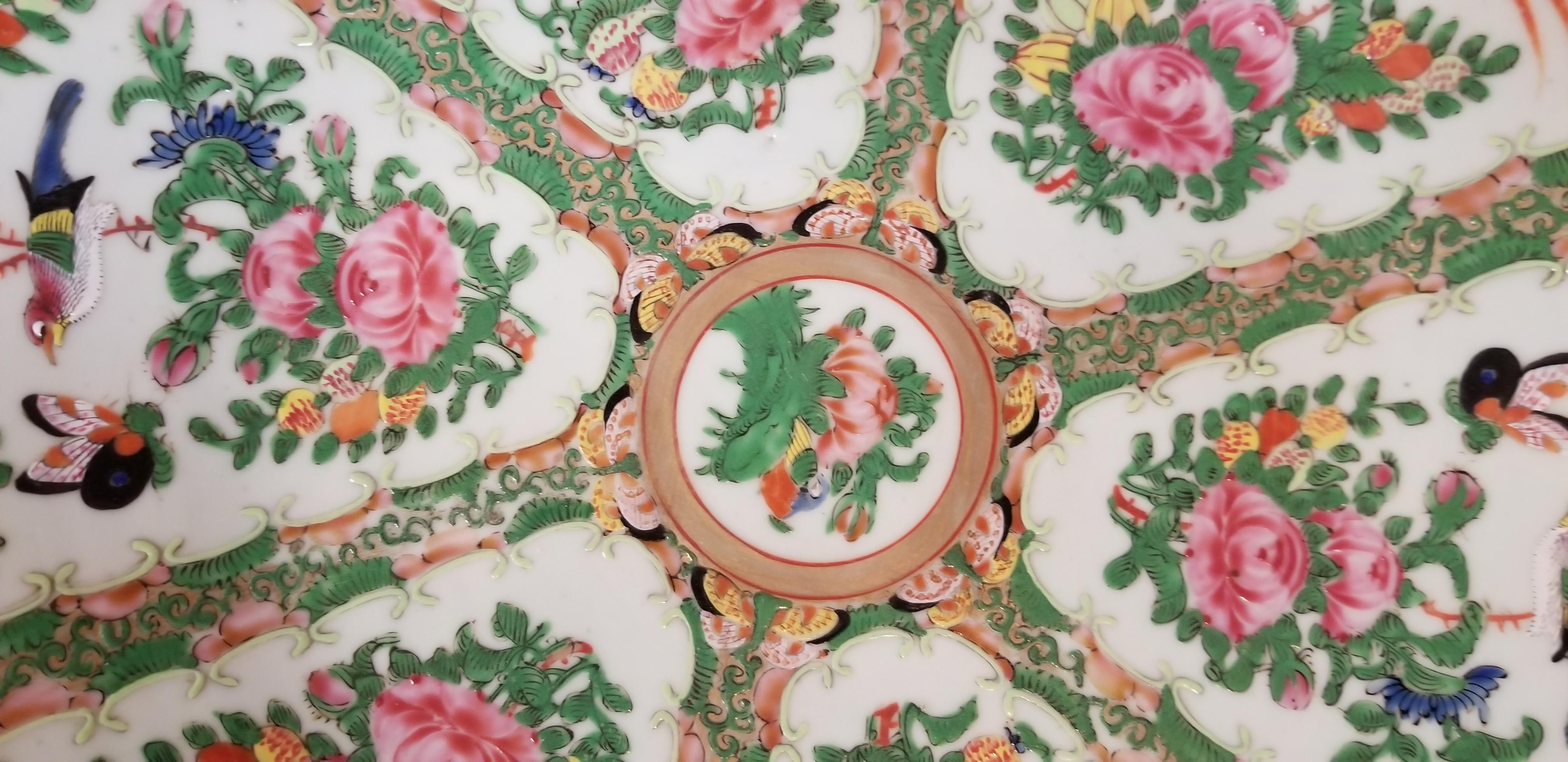 Chinese Canton Rose Charger, 19th Century For Sale