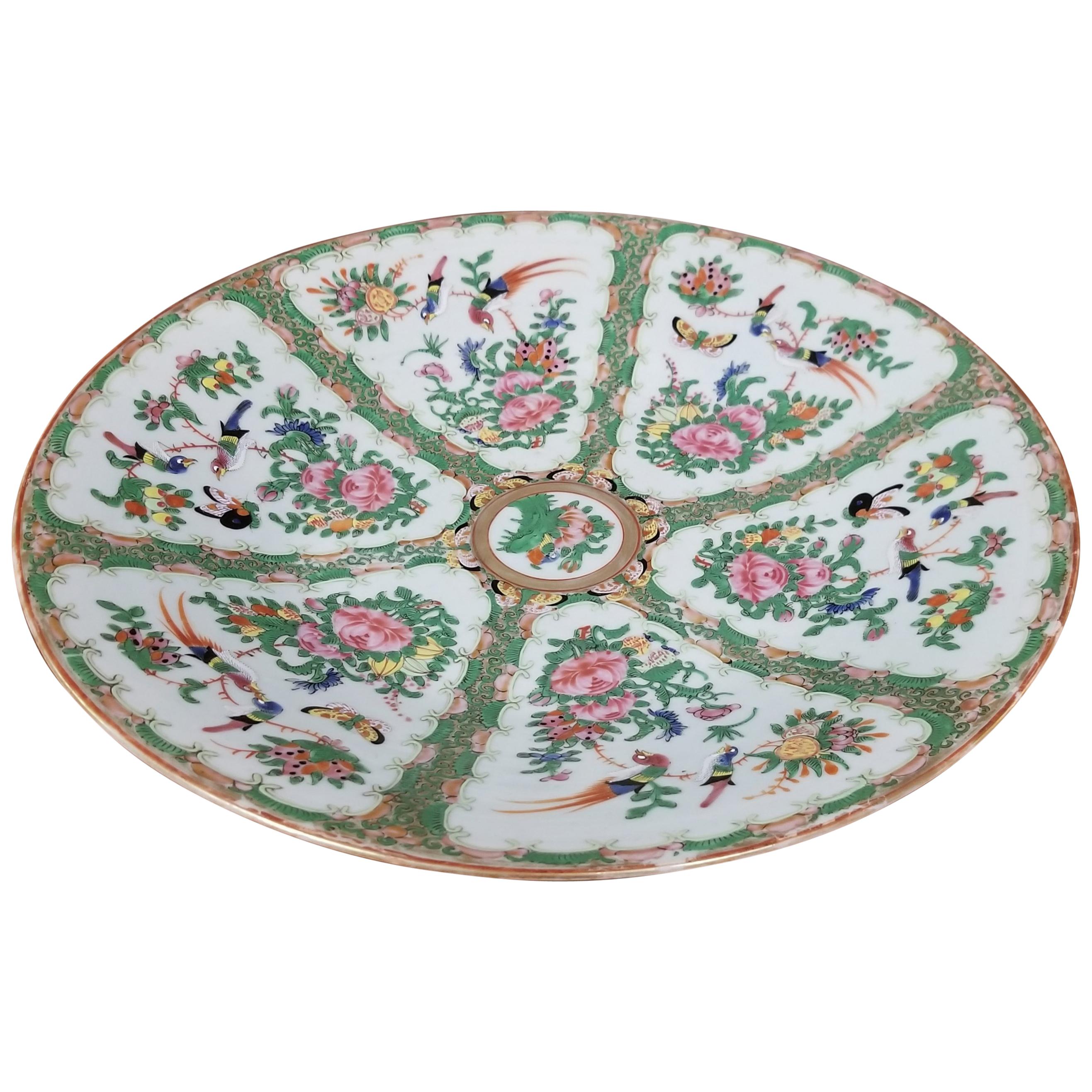 Canton Rose Charger, 19th Century For Sale