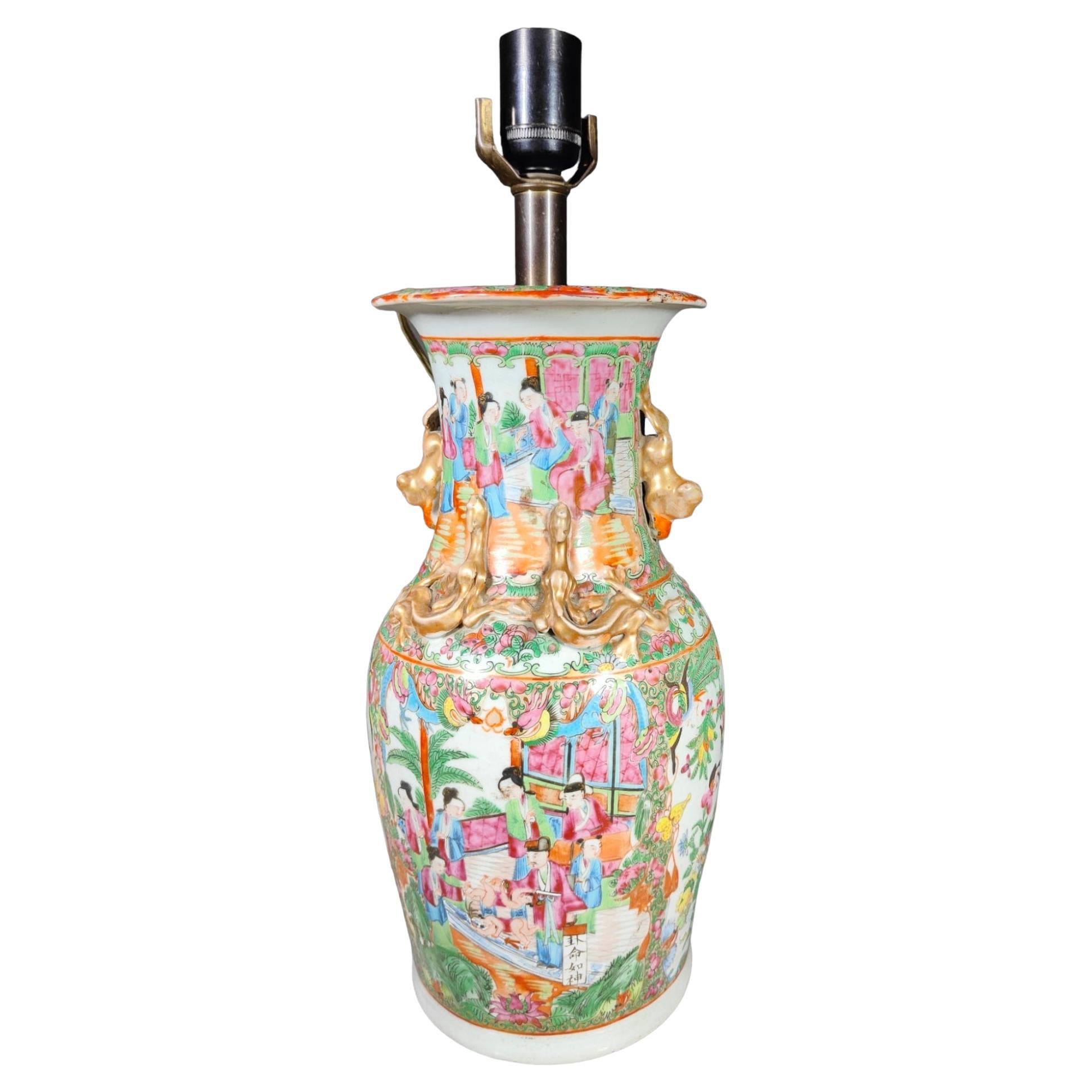 Kanton XIX Jahrhundert Chinesisch Vase Lampe