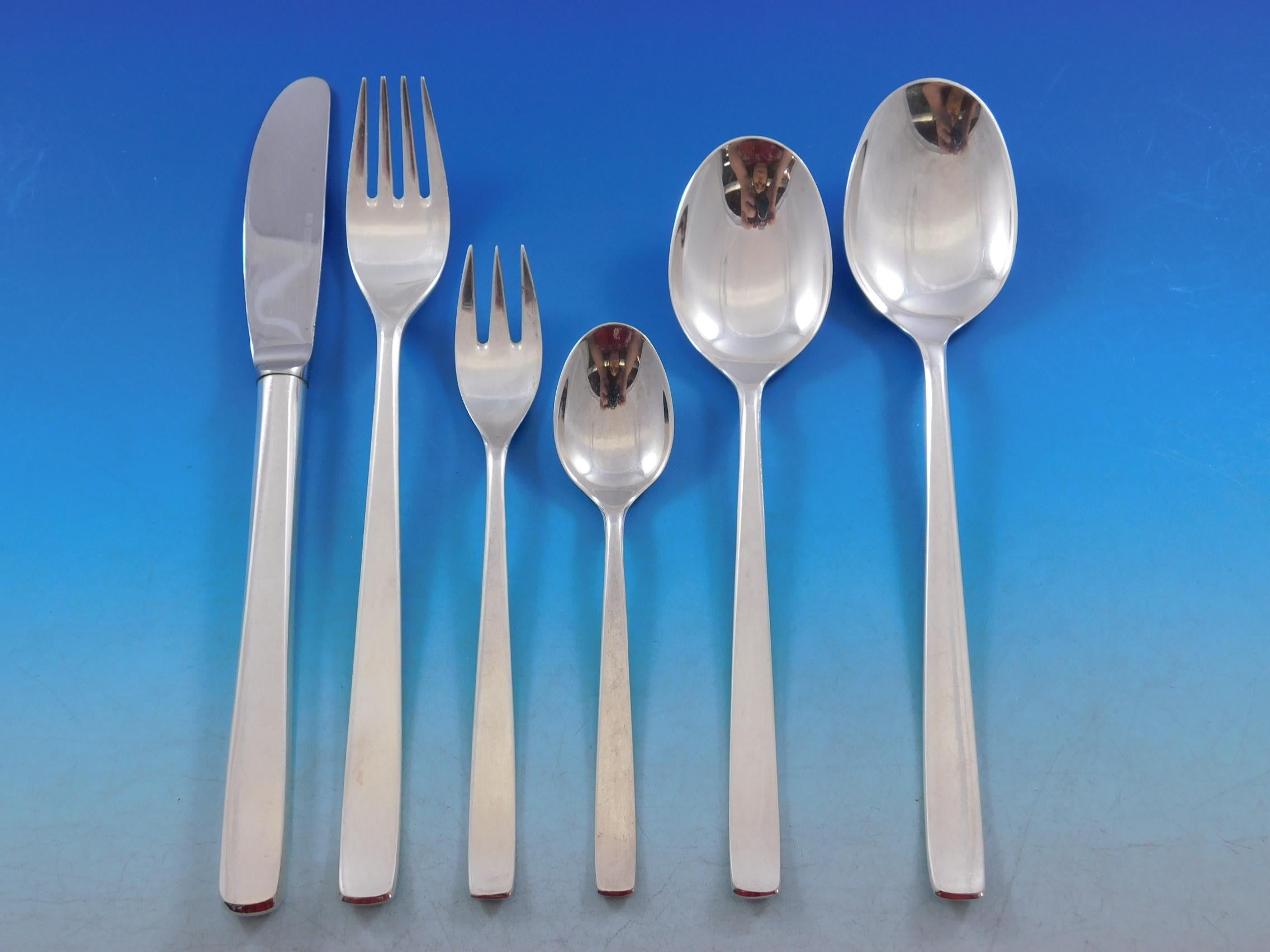Mid-Century Modern cantone by Wilkens German 800 silver flatware set - 108 pieces. This set includes:

 18 Knives, 8 1/2