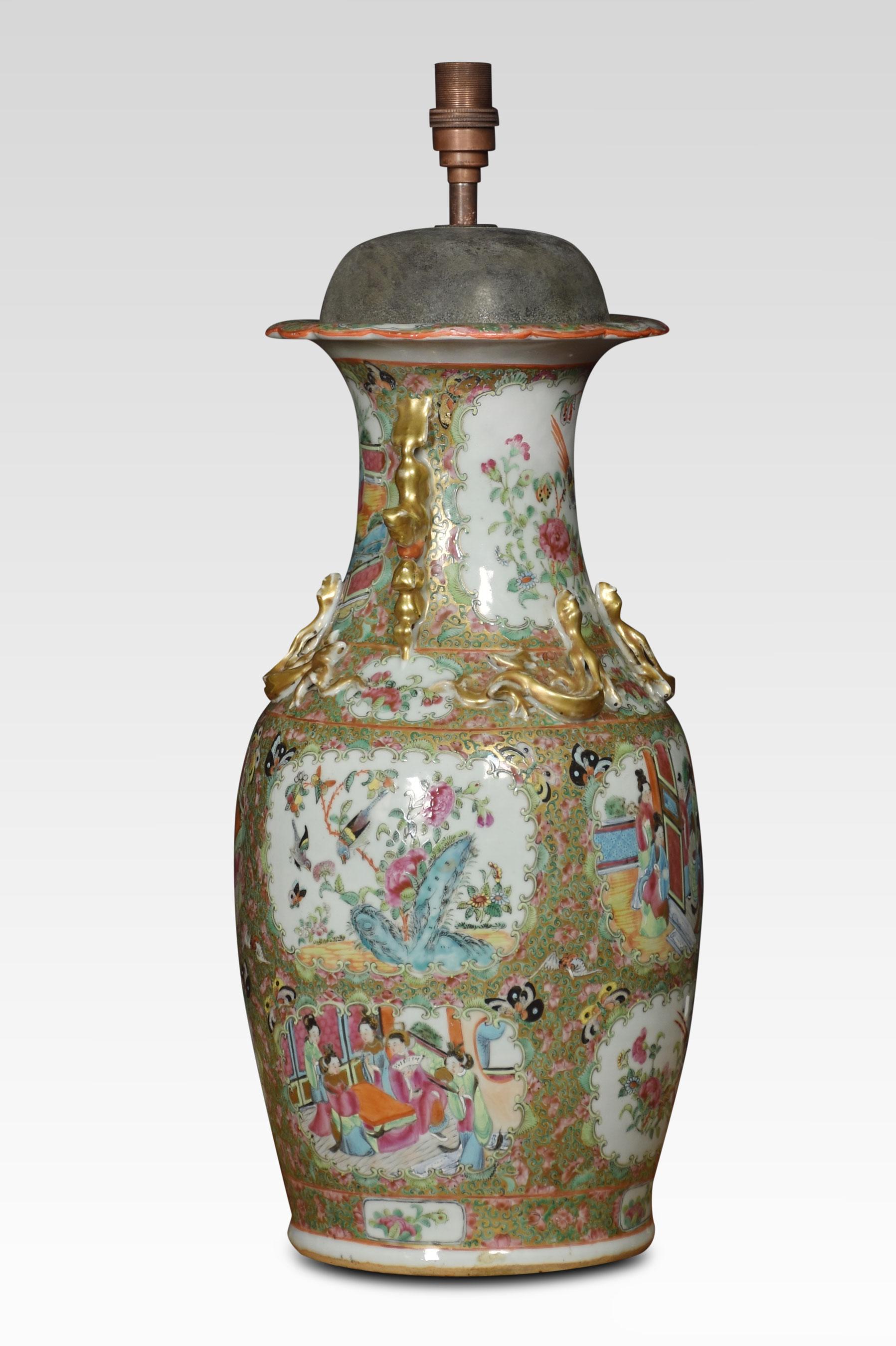 20th Century Cantonese Famille Rose Vases Lamp For Sale