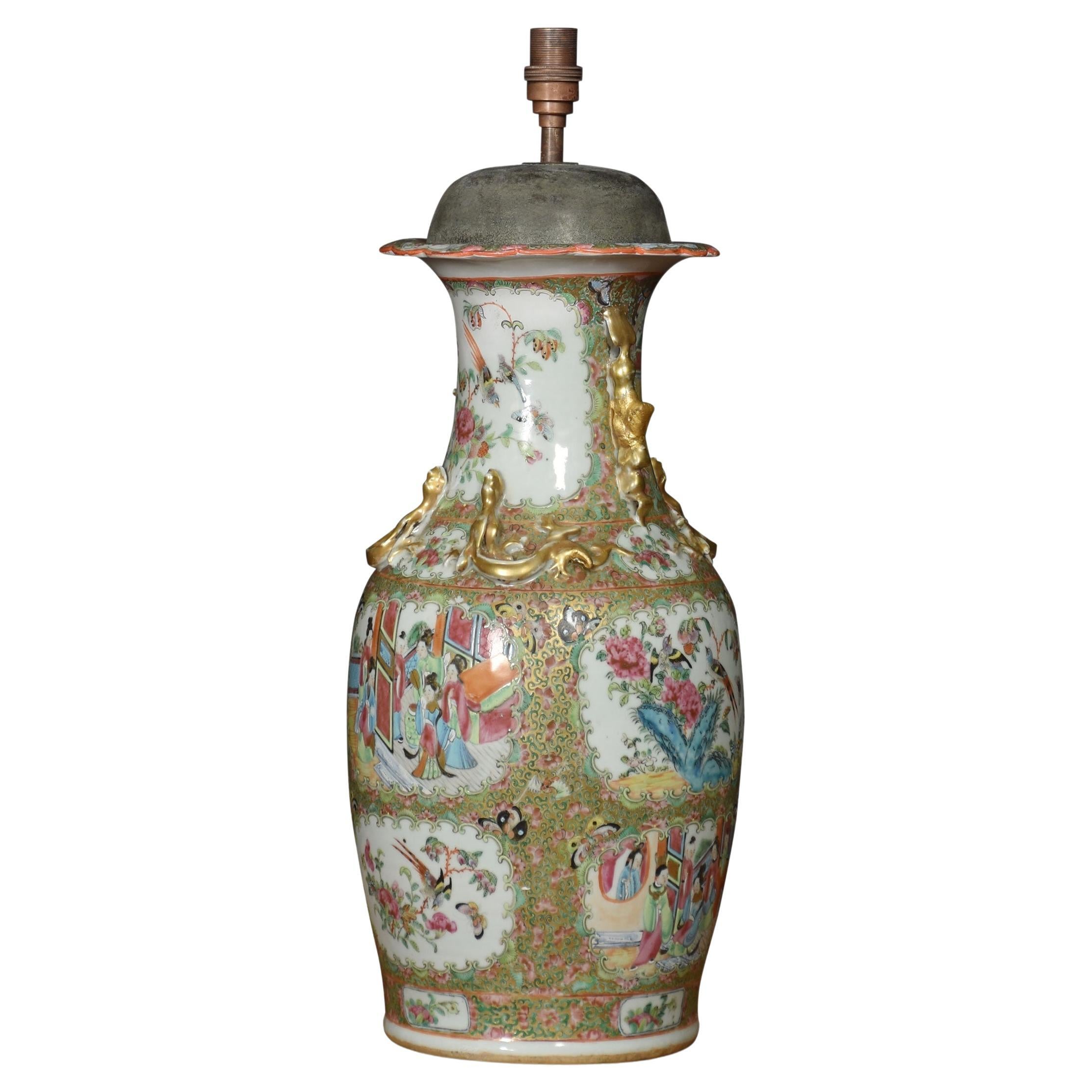 Cantonese Famille Rose Vases Lamp For Sale