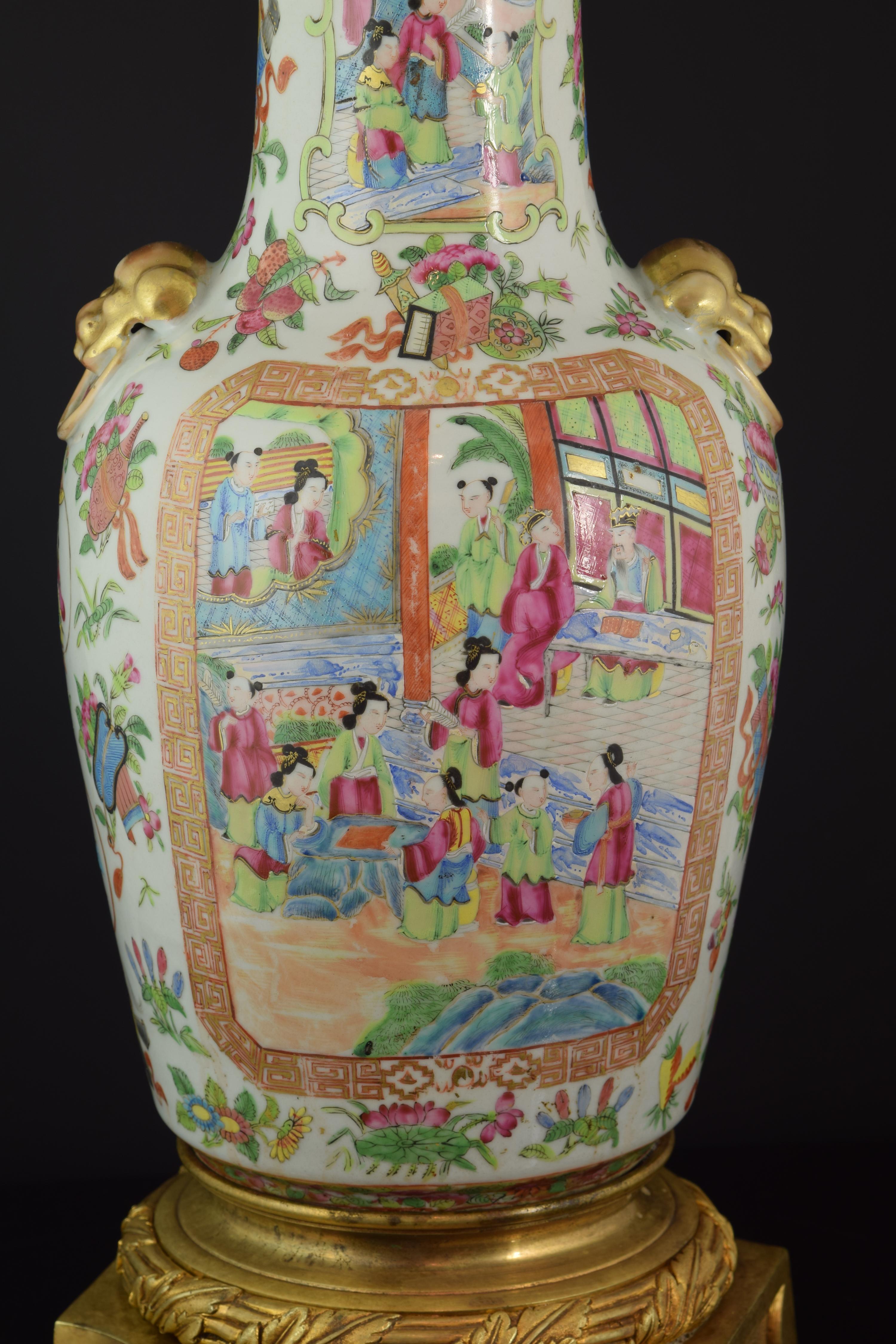 Neoclassical Cantonese Vase, Porcelain, Bronze, China, 19th Century