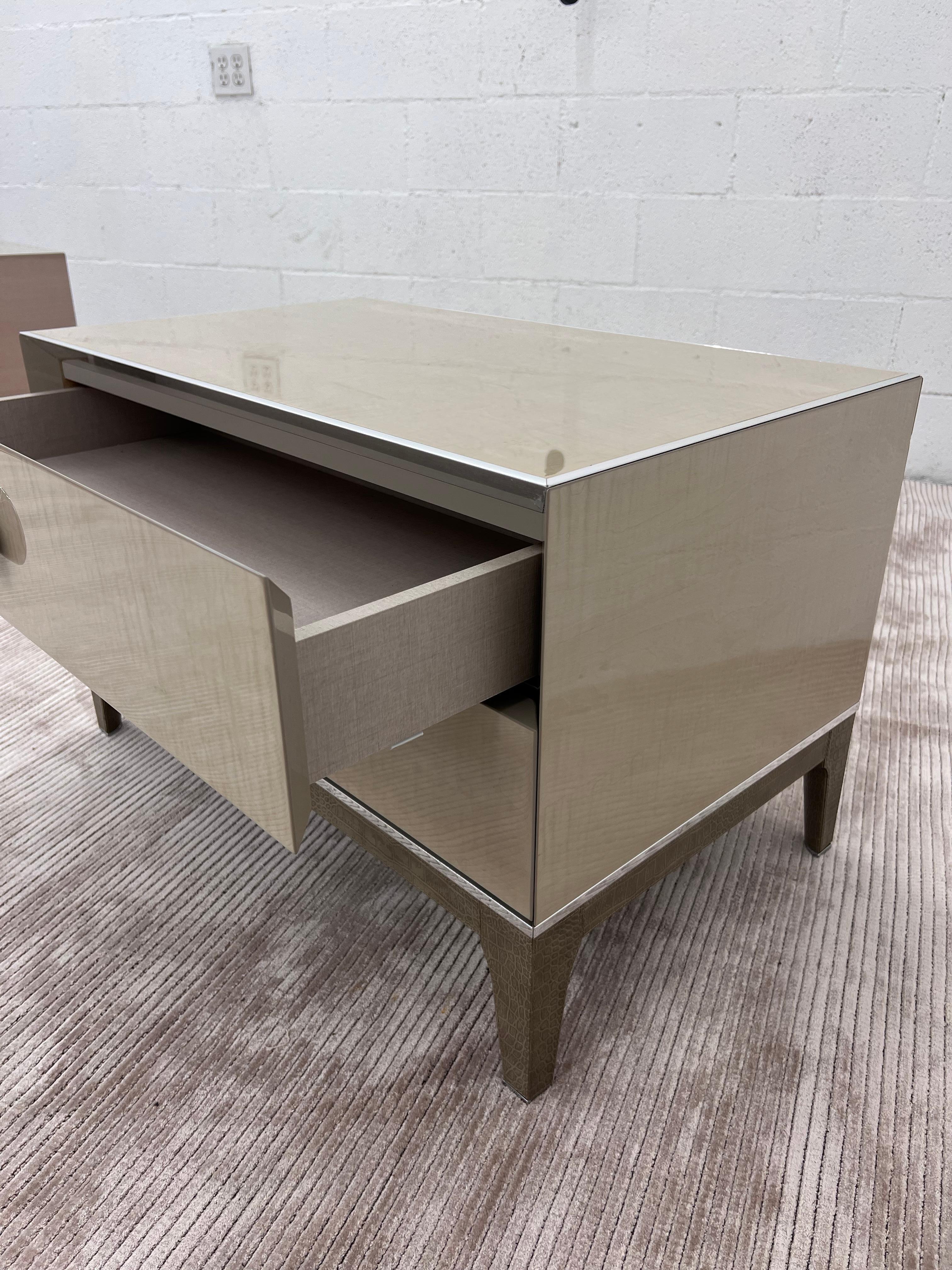 Cantoni Taupe, leather, and chrome contemporary Italian minimalistic nightstands For Sale 1