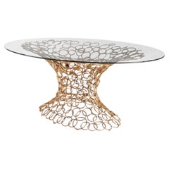 Cantori Mondrian Art Form Oval Dining Table - Gold and Glass top - 170x100 cm