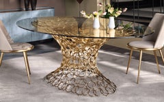Cantori Mondrian Art Form Oval Dining Table - Gold and Glass top - 200x120 cm