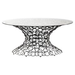 Cantori Mondrian Art Form Round Dining Table in Glossy Black - Glass 180 cm