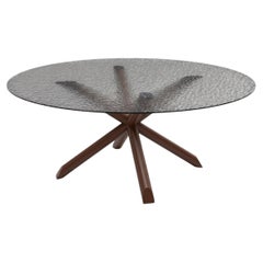 Cantori Thomas Round Dining Table with Smoked Grey Cast Glass Top 160 cm 63 in