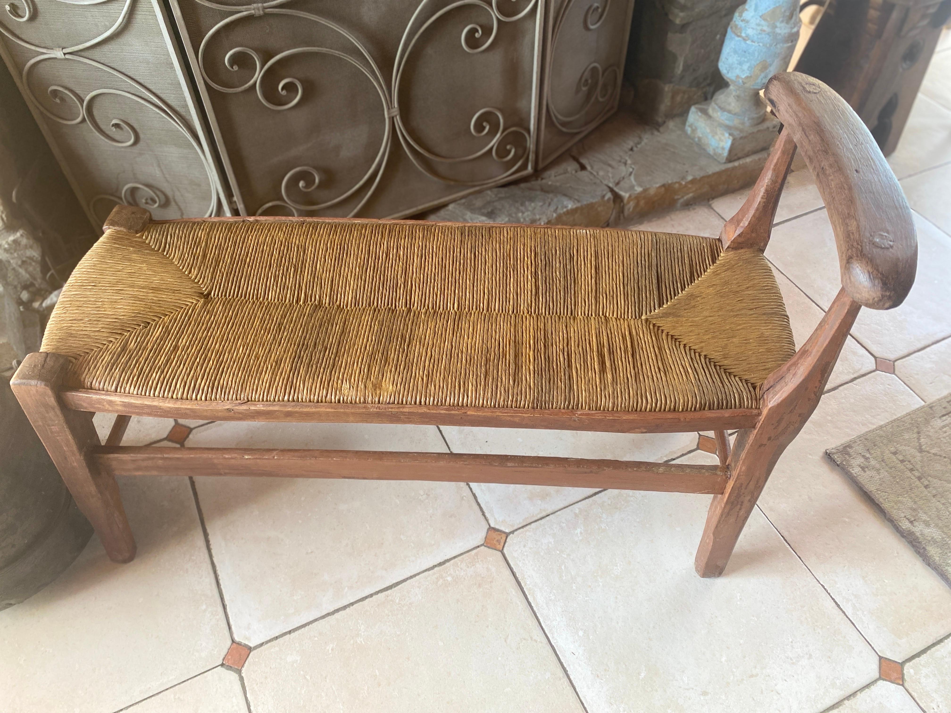 Walnut Cantou ( fireplace) bench dating 18th century south France original patina  For Sale
