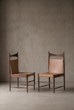 Cantu Alta Dining Chair, Solid Wood Leather, in the style of Sergio Rodrigues