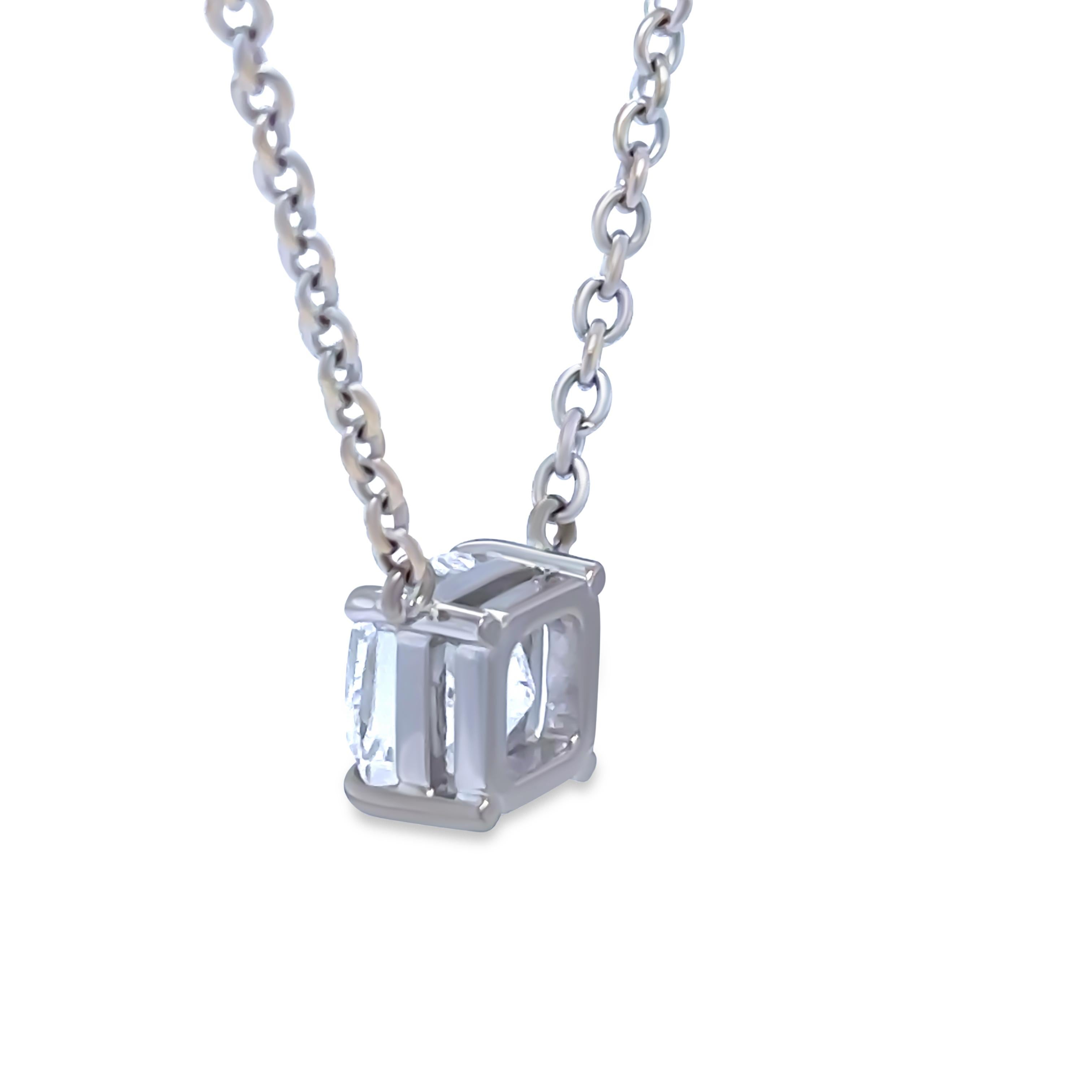 A Canturi Diamond Pendant, made of 18ct White Gold. Featuring a Solitaire Cushion Modified Brilliant Cut GIA Diamond, Handmade Four claw set within an integral Italian oval cable link neck chain. E colour, VS1 clarity with a total carat weight of