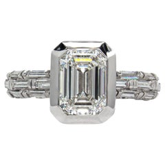 CANTURI GIA Certified 2.00 Carat F VS2 Bezel-Set Emerald Cut Solitaire Ring