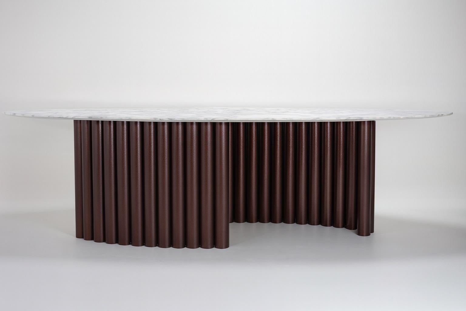 Organic Modern Cantus  - Sculptural Arabescato Marble Dining Table with Bronze Organ Pipe Base For Sale