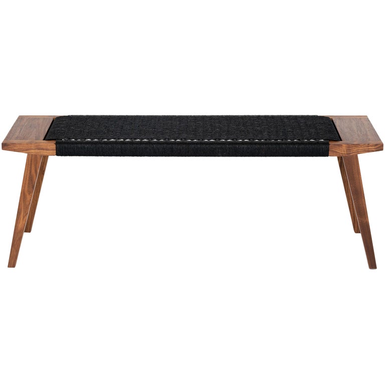 Canva Bench, Walnut with Handwoven Black Danish Cord, Occasional