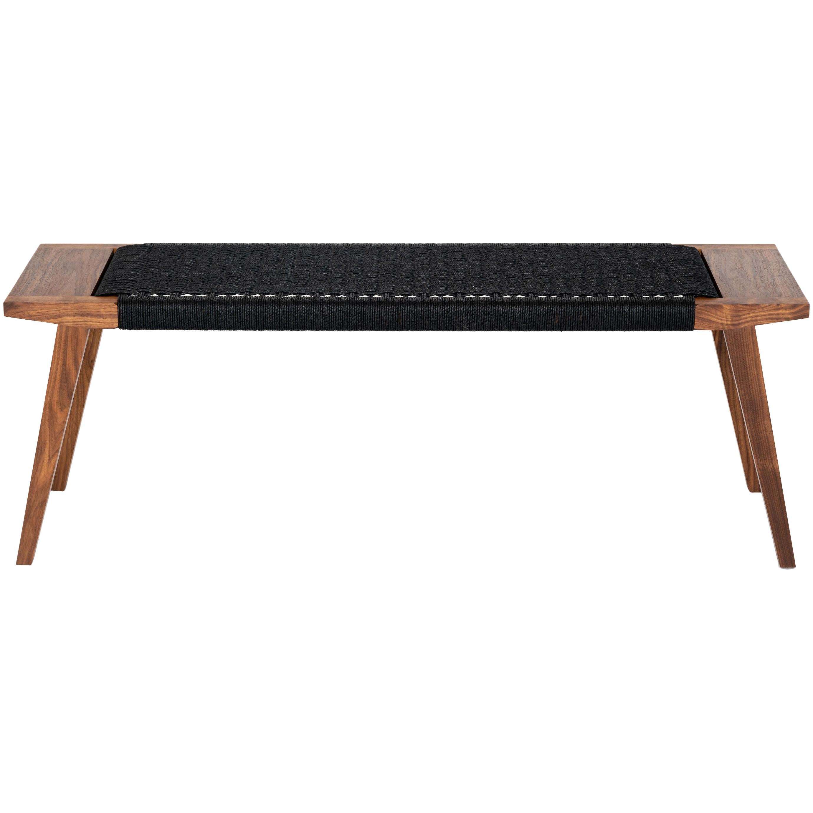 Canva Bench, Walnut with Handwoven Natural Danish Cord, Occasional Bench For Sale 2