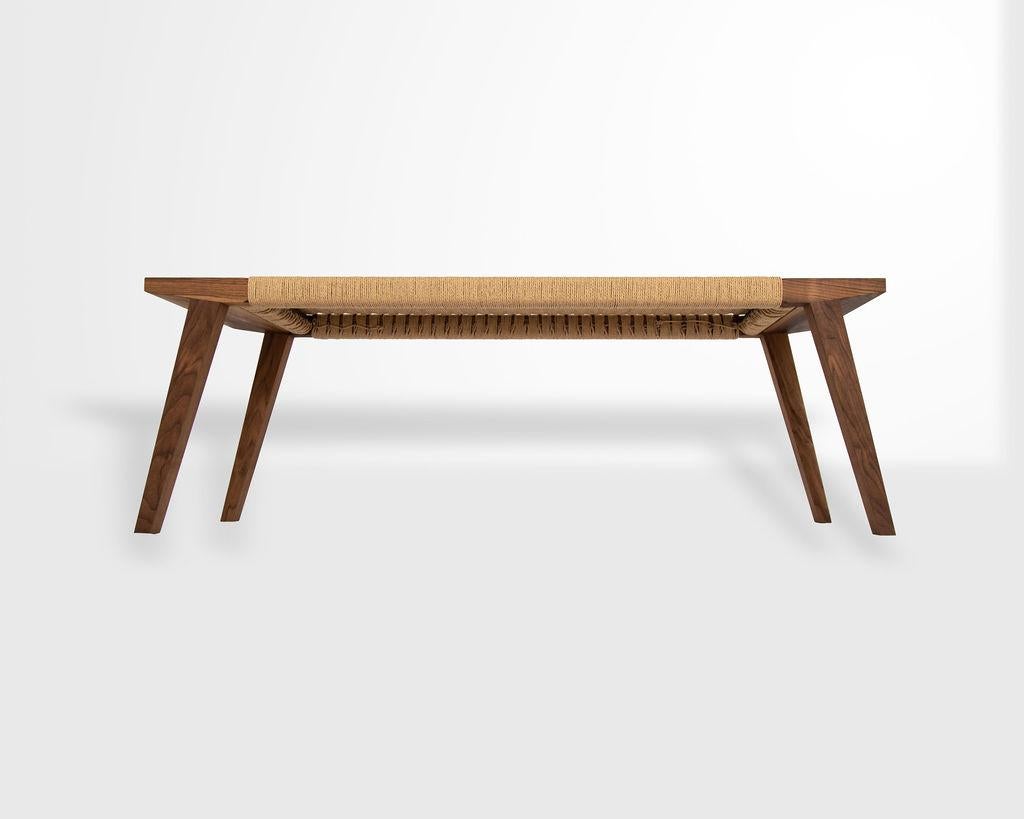 American Canva Bench, Walnut with Handwoven Natural Danish Cord, Occasional Bench For Sale