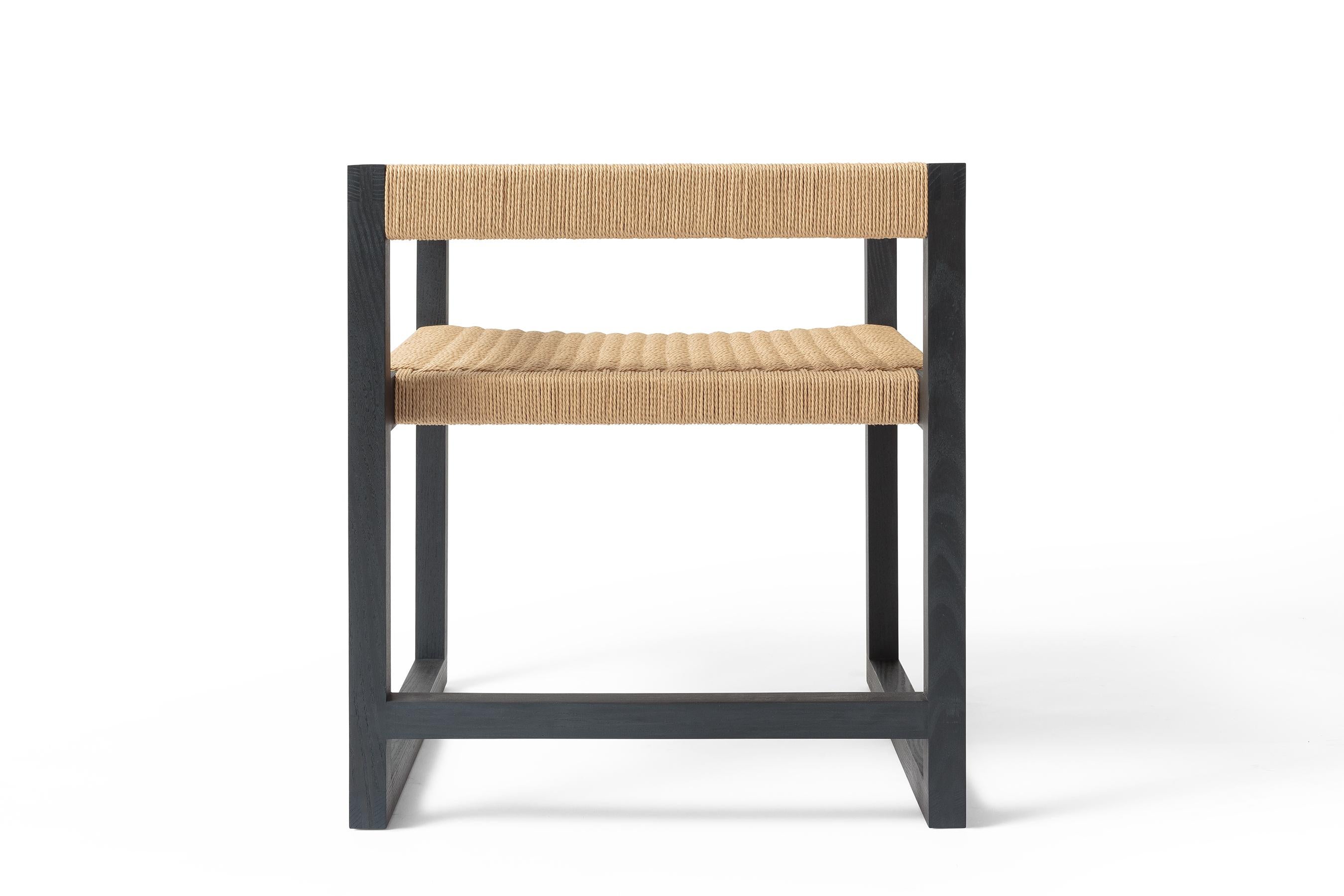 Scandinave moderne Chaise Canva, chaise d'appoint en frêne noirci avec cordon danois tissé à la main en vente