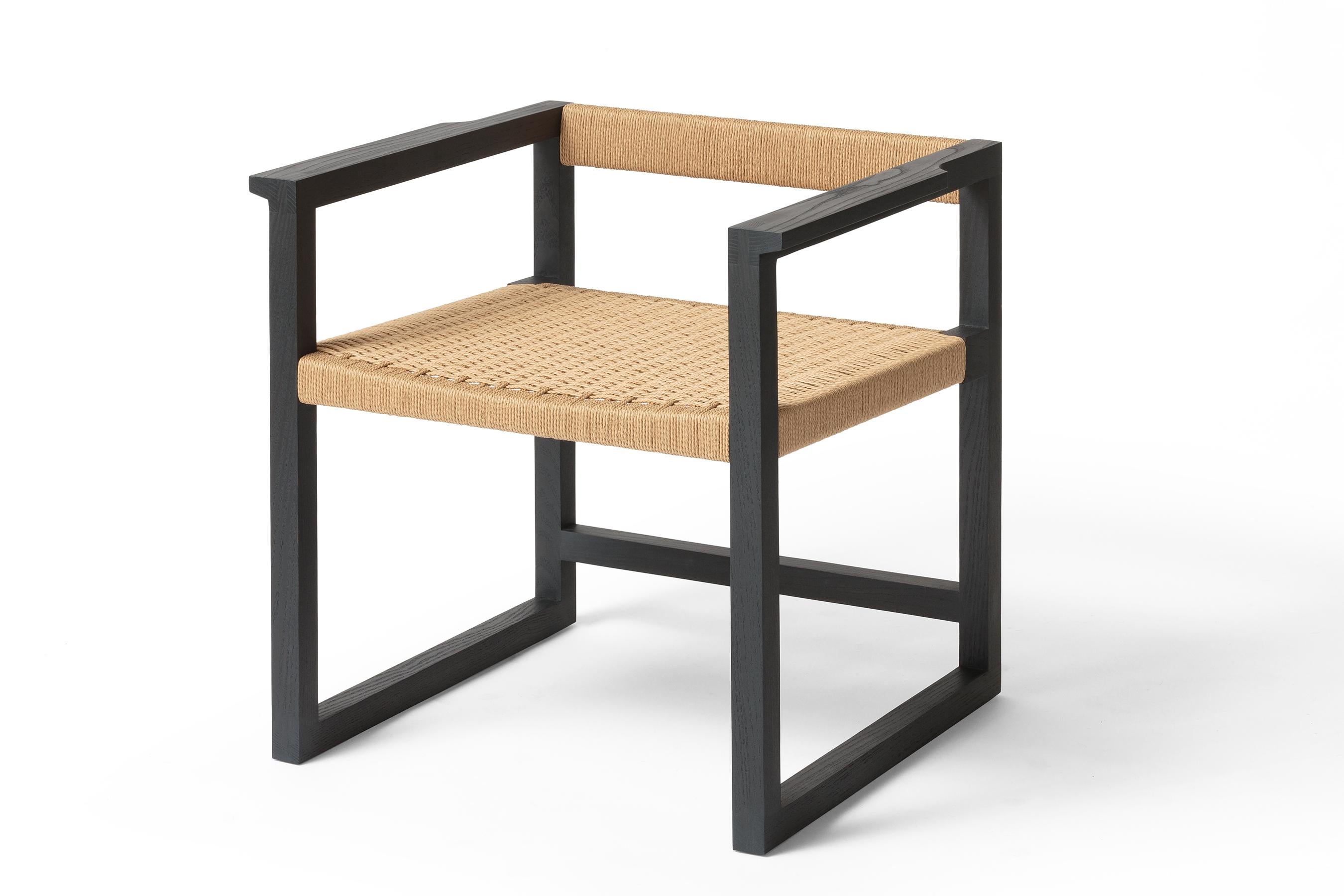 Canva-Stuhl, Beistellstuhl aus geschwärzter Esche mit handgewebter dänischer Kordel (amerikanisch) im Angebot