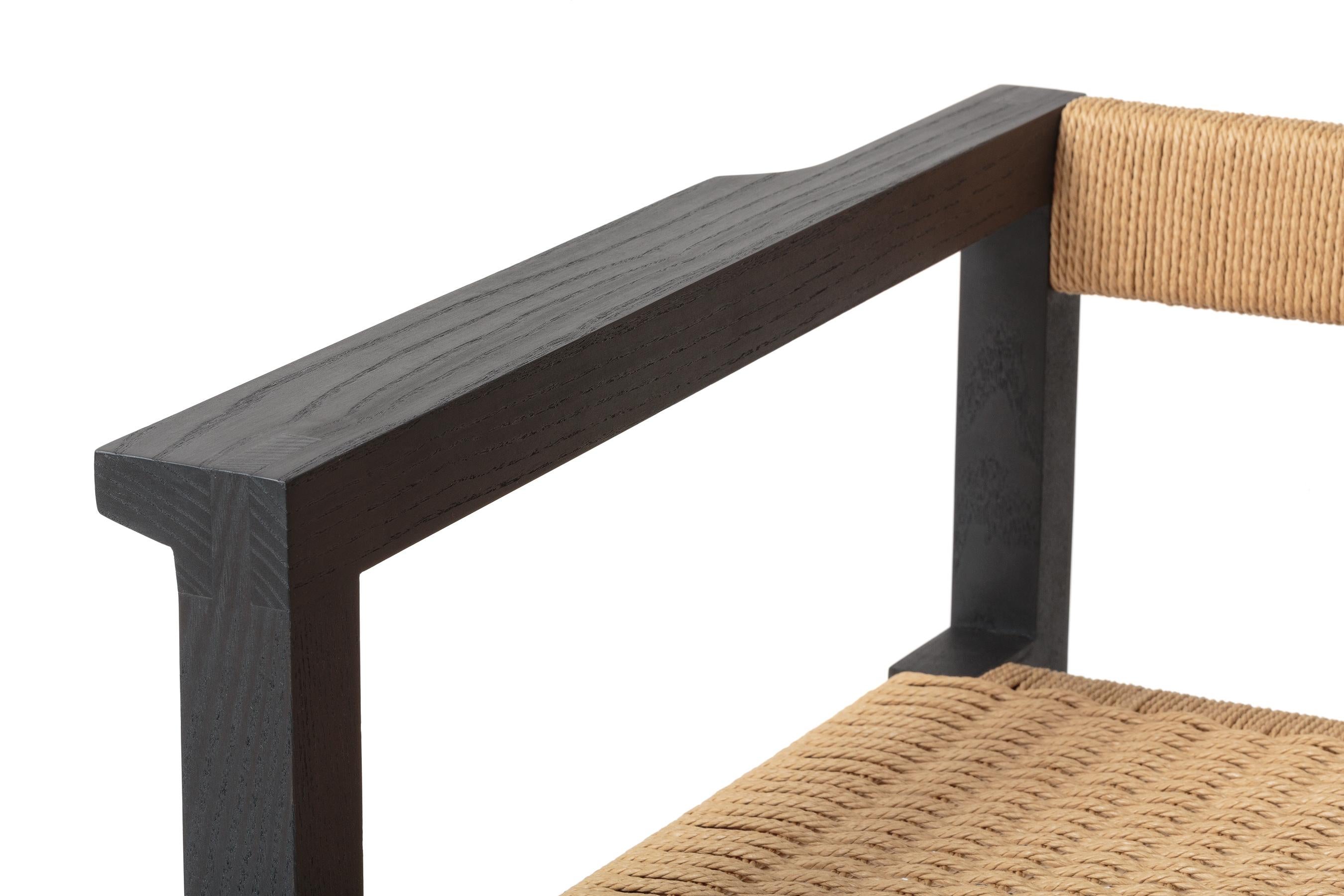 Hand-Crafted Canva Chair, Occasional Chair in Blackened Ash with Handwoven Danish Cord For Sale