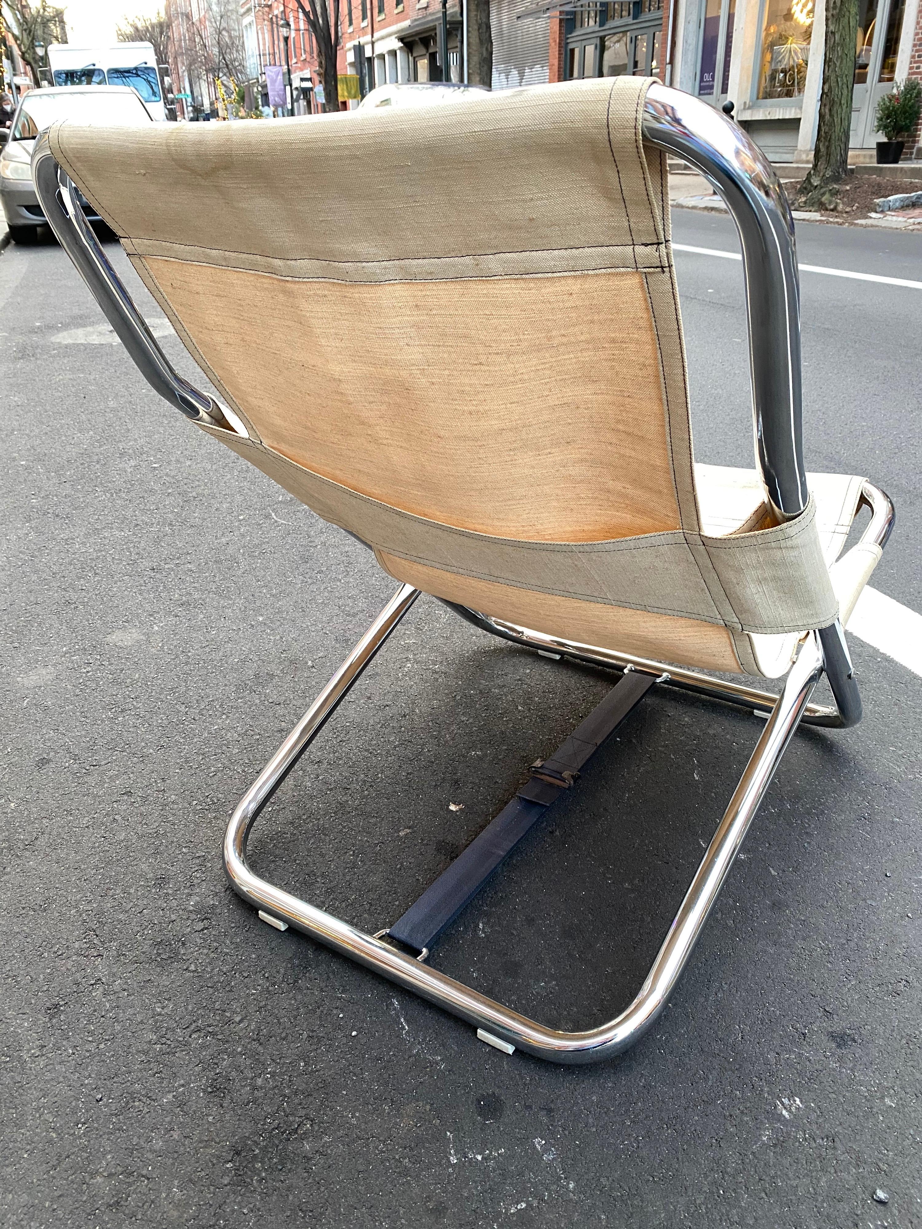 American Canvas and Chrome Folding Lounge Chair