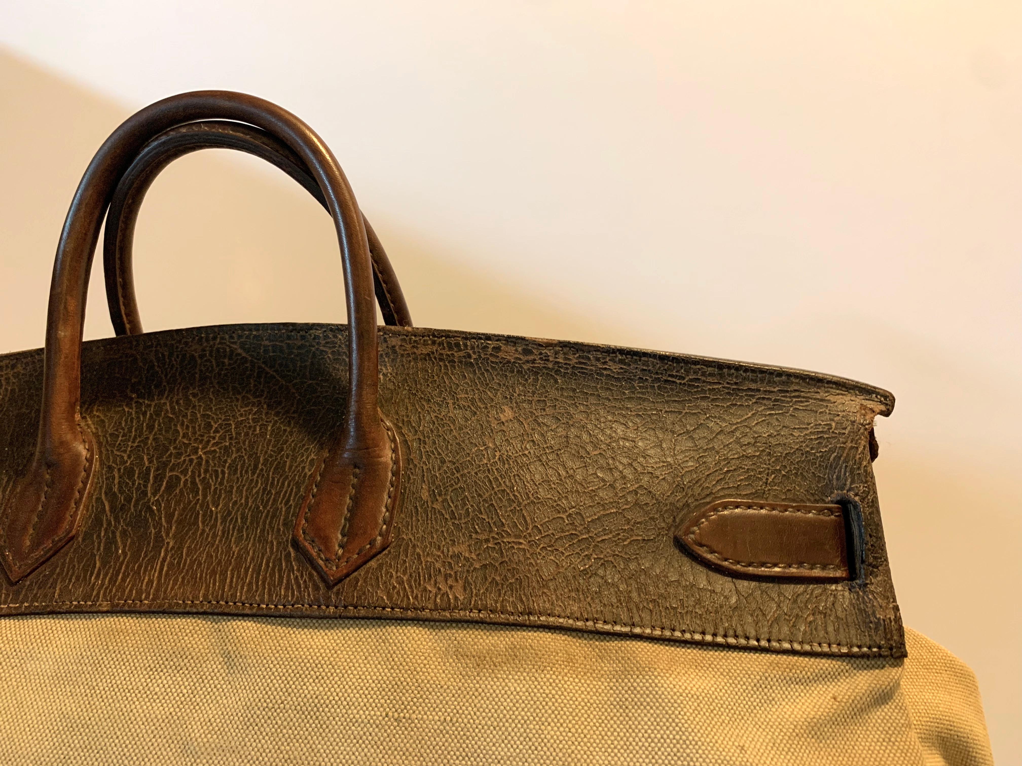 French Canvas and Leather Hermes HAC Travel Bag