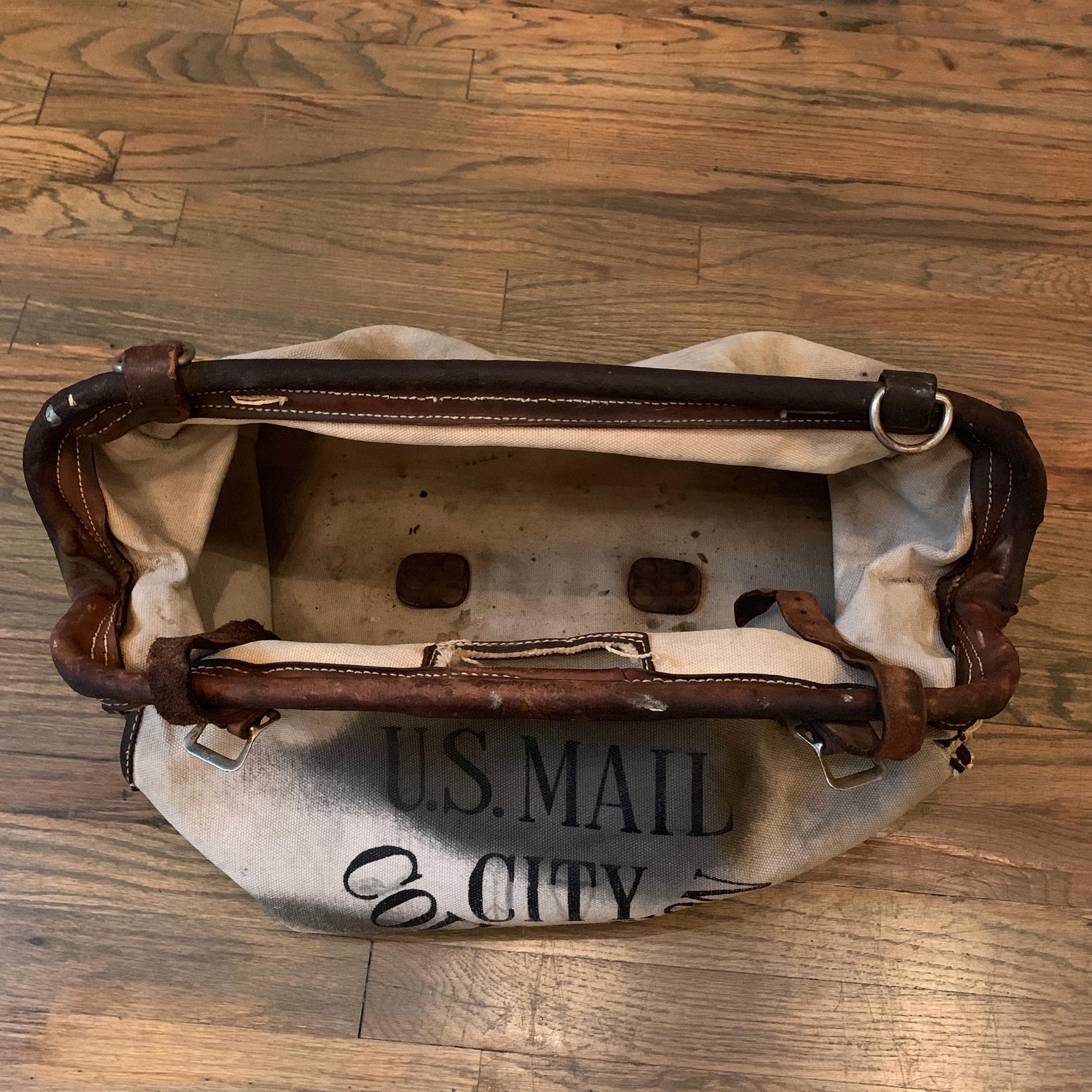 Industrial Canvas and Leather Postman U.S. Mail Delivery Bag For Sale
