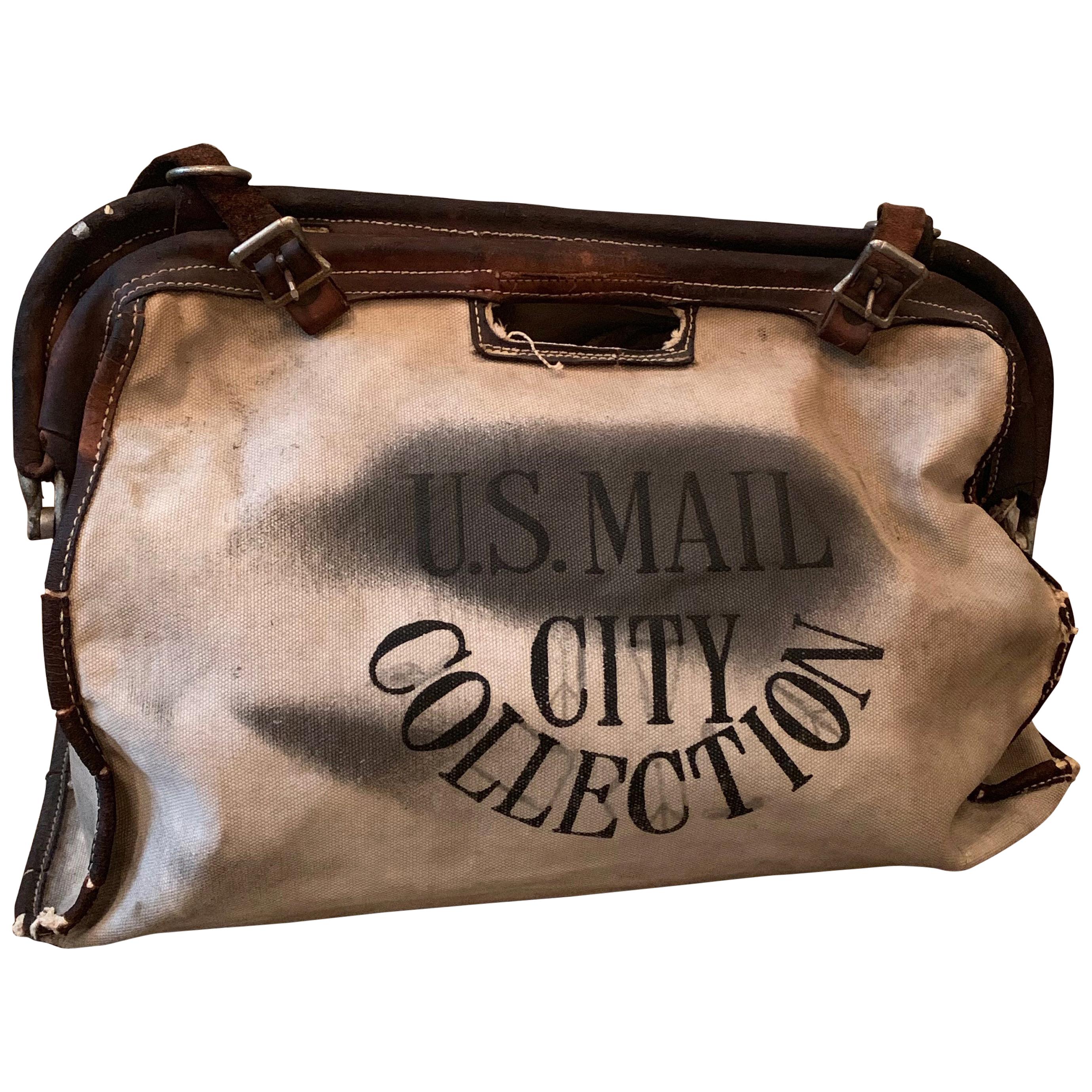 Canvas and Leather Postman U.S. Mail Delivery Bag For Sale